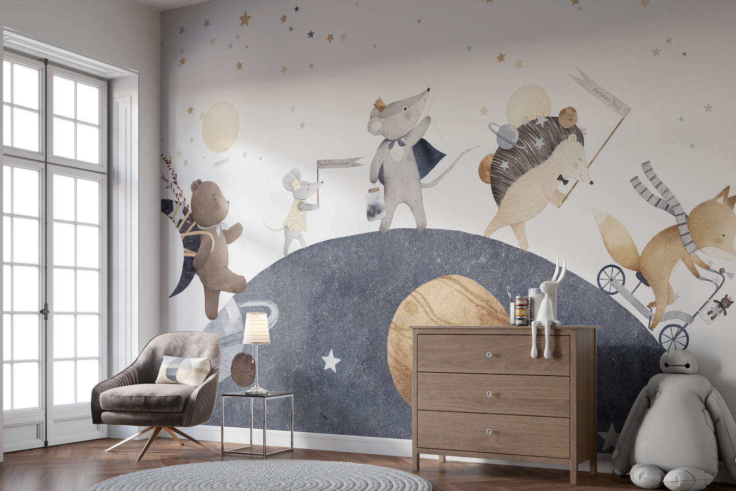 Peel and stick moonlight friends mural for kids' rooms