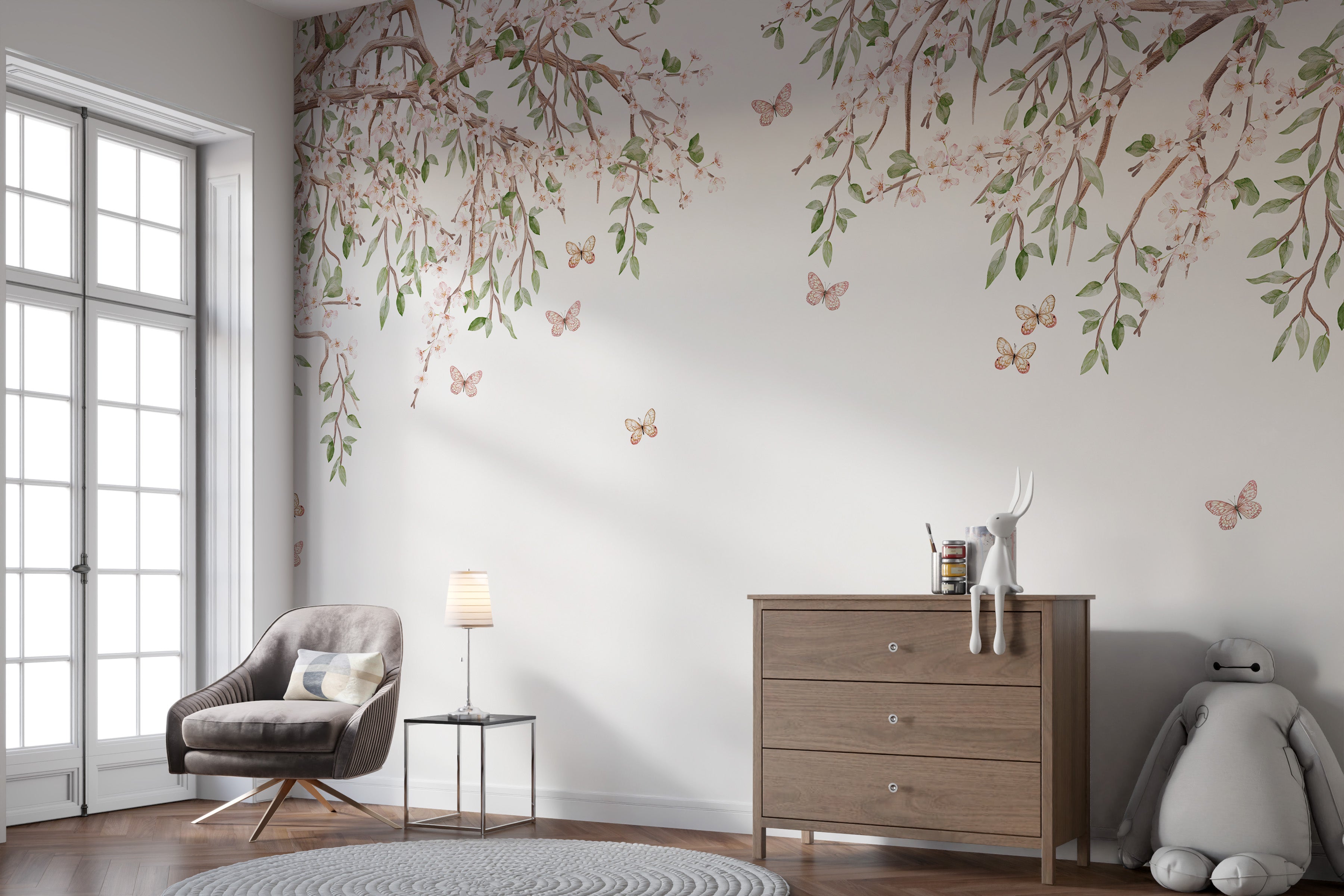 Vibrant wall decor featuring soft, swirling petals in motion
