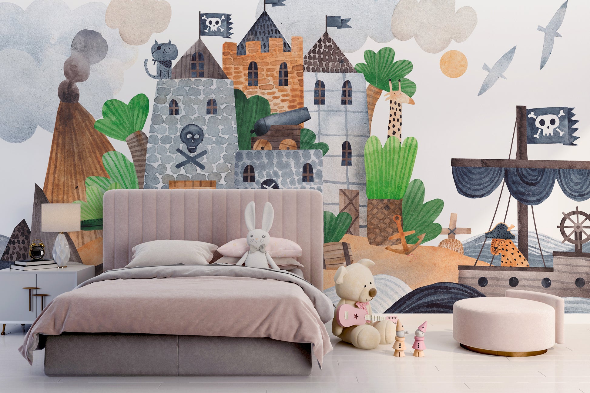 Pirates castle wall mural for kids' adventurous rooms