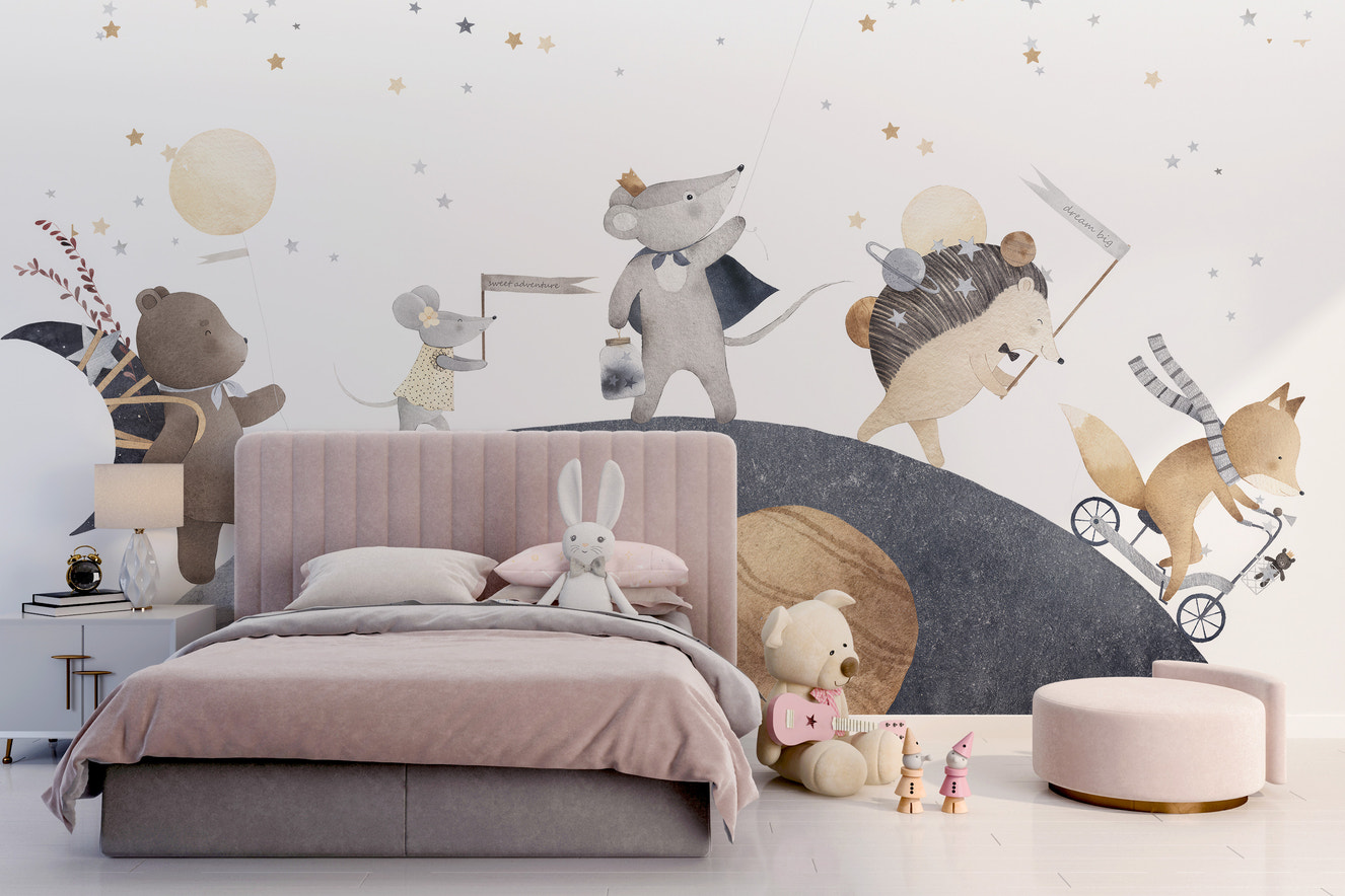 Moonlight friends wall mural for whimsical decor