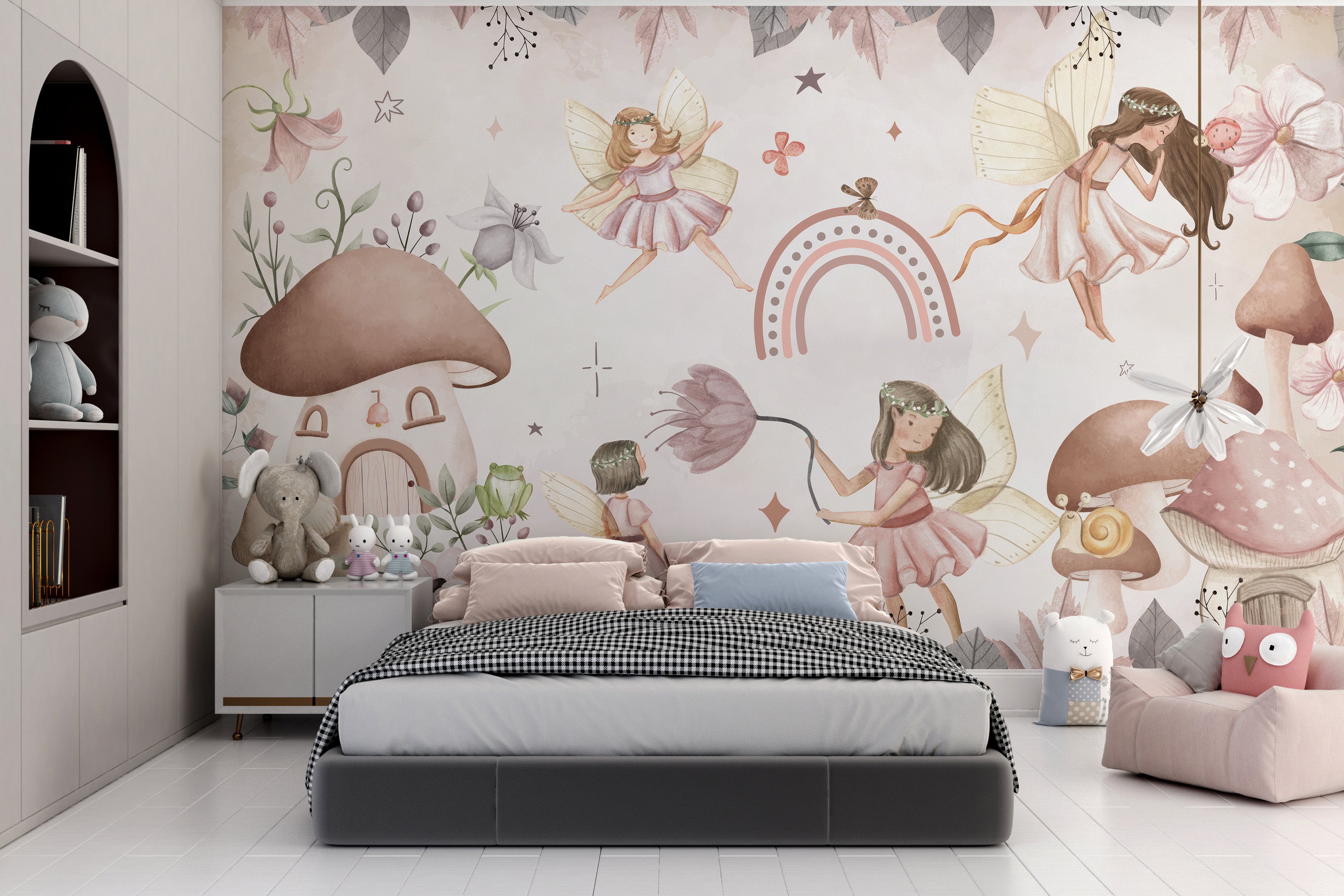 Fairyland wallpaper mural with soft pink tones and magic