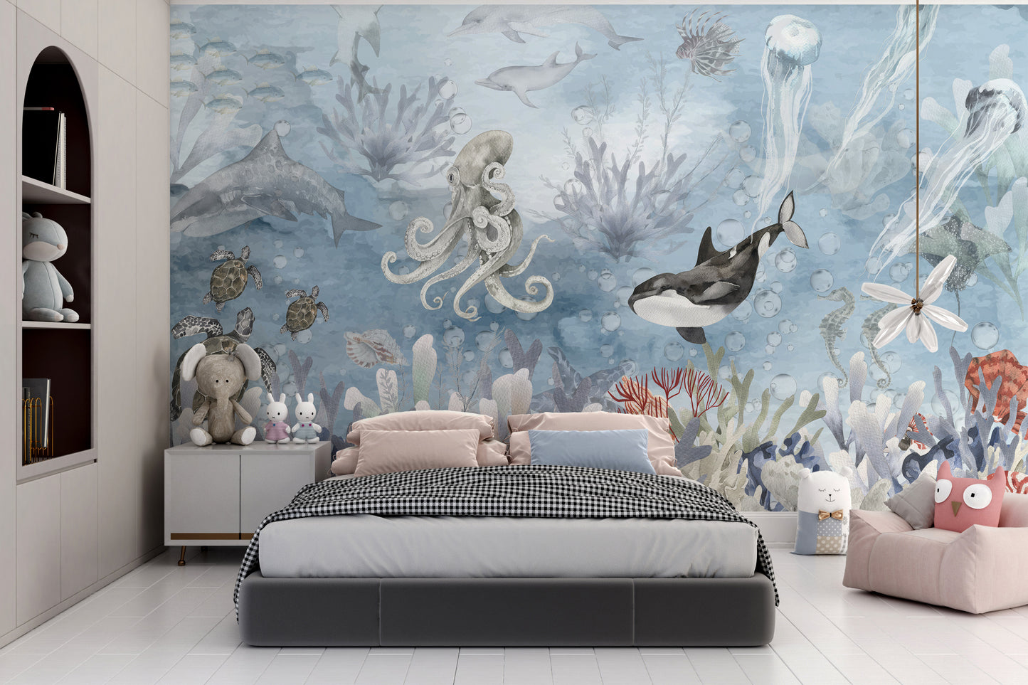 Vibrant marine life wonders mural for kids' decor