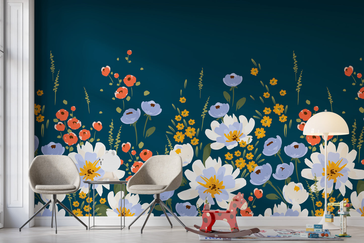 Removable midnight blossoms wallpaper for interiors