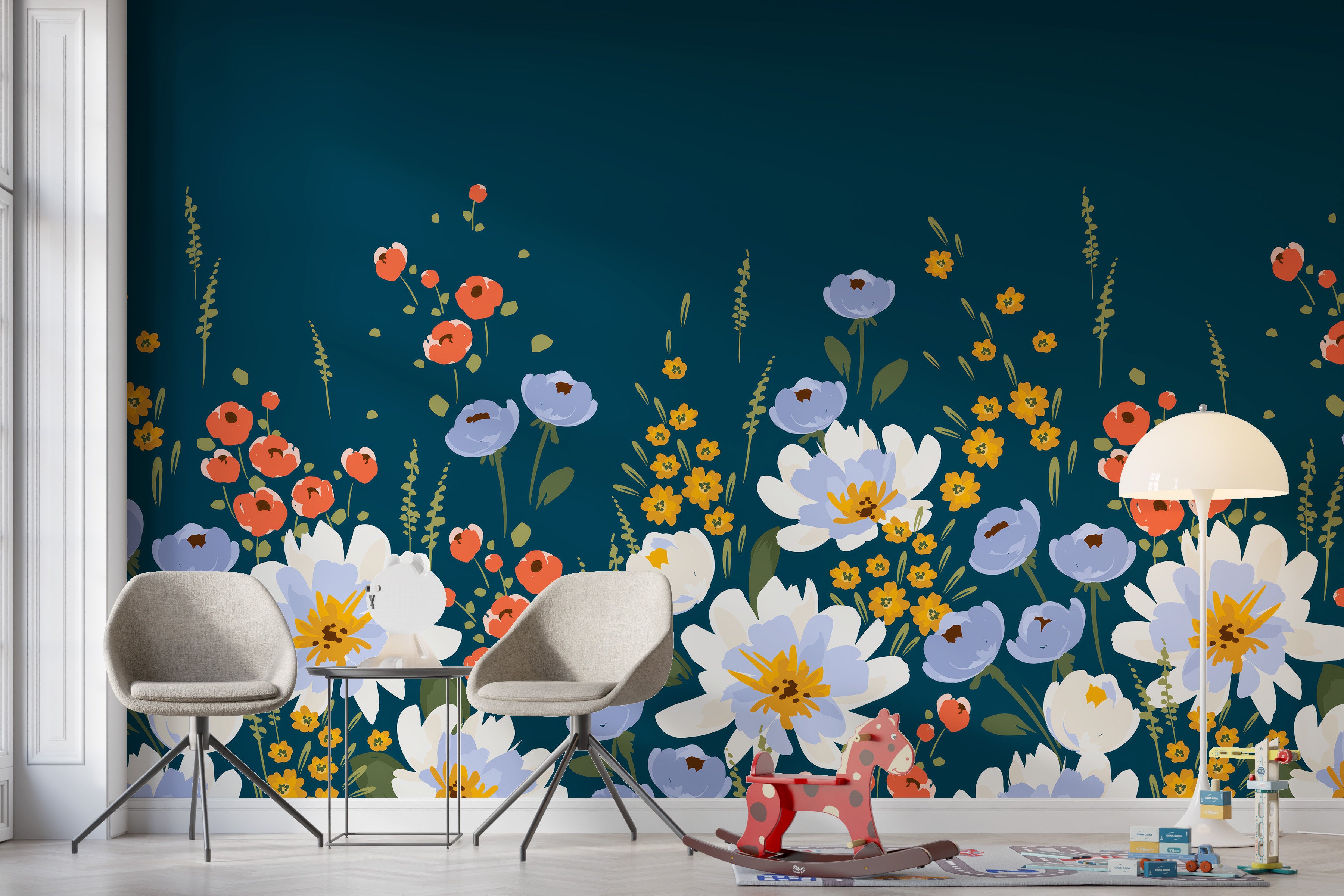 Removable midnight blossoms wallpaper for interiors