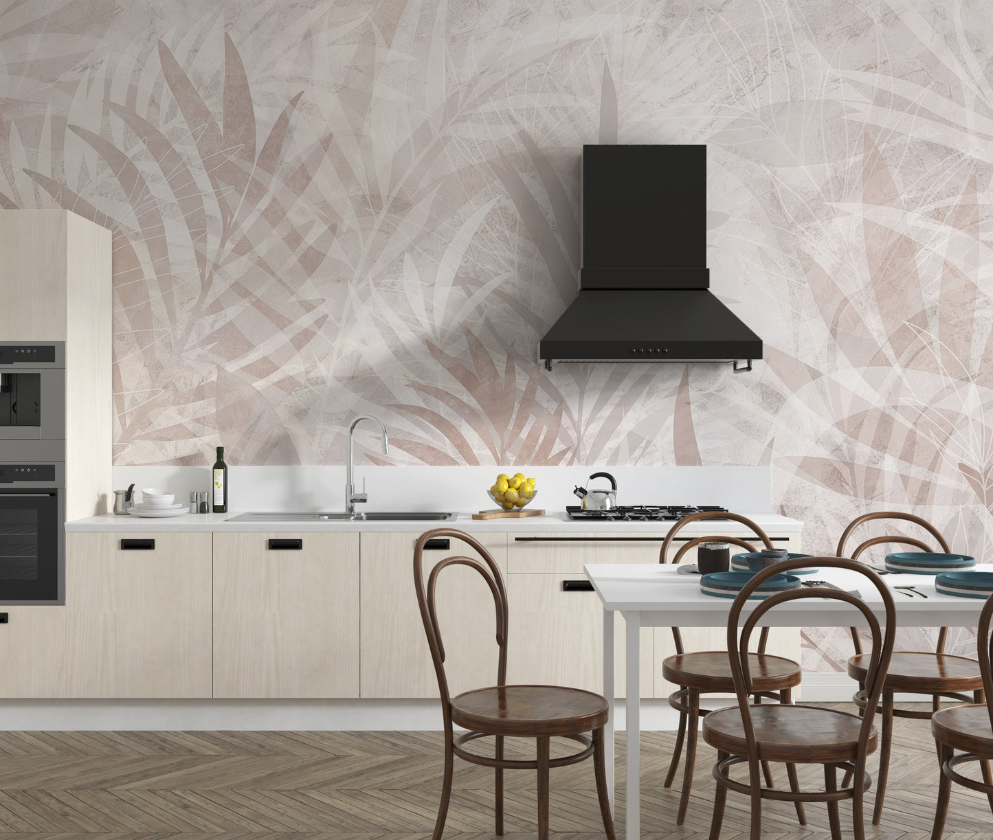 Removable leaf mural wallpaper in natural tones