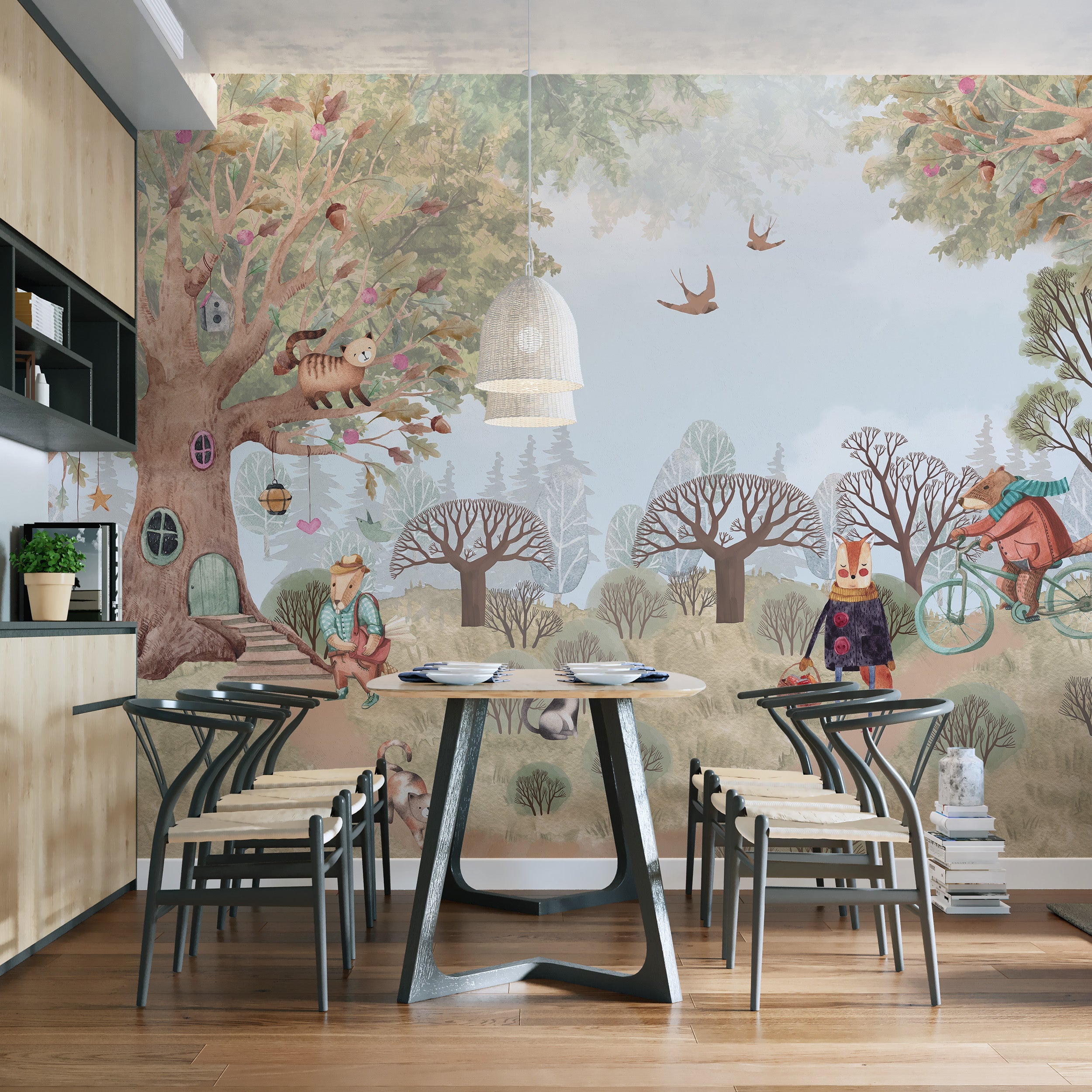 Playful storybook animals wall mural for children's rooms