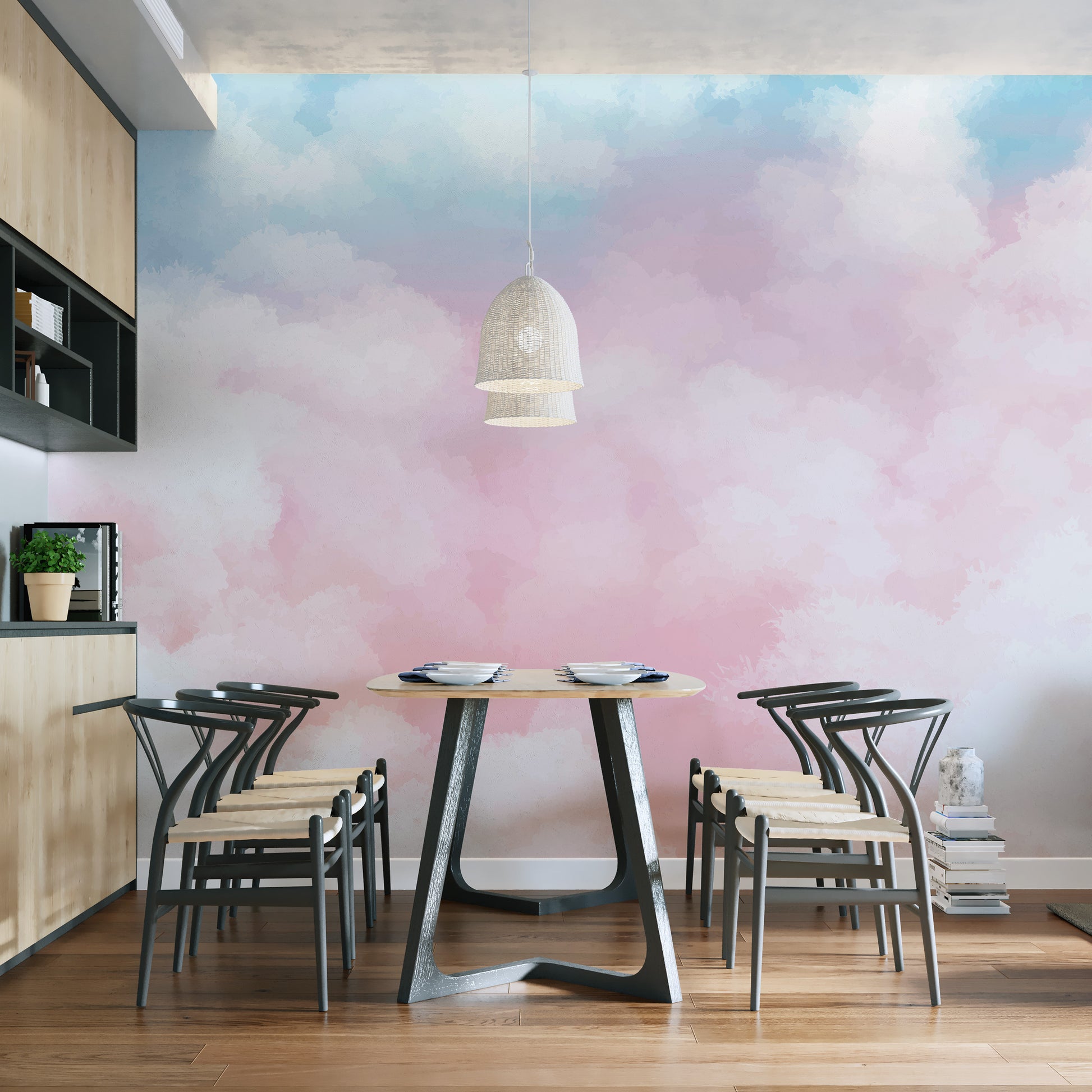 Pink clouds peel-off wallpaper for soft ambiance