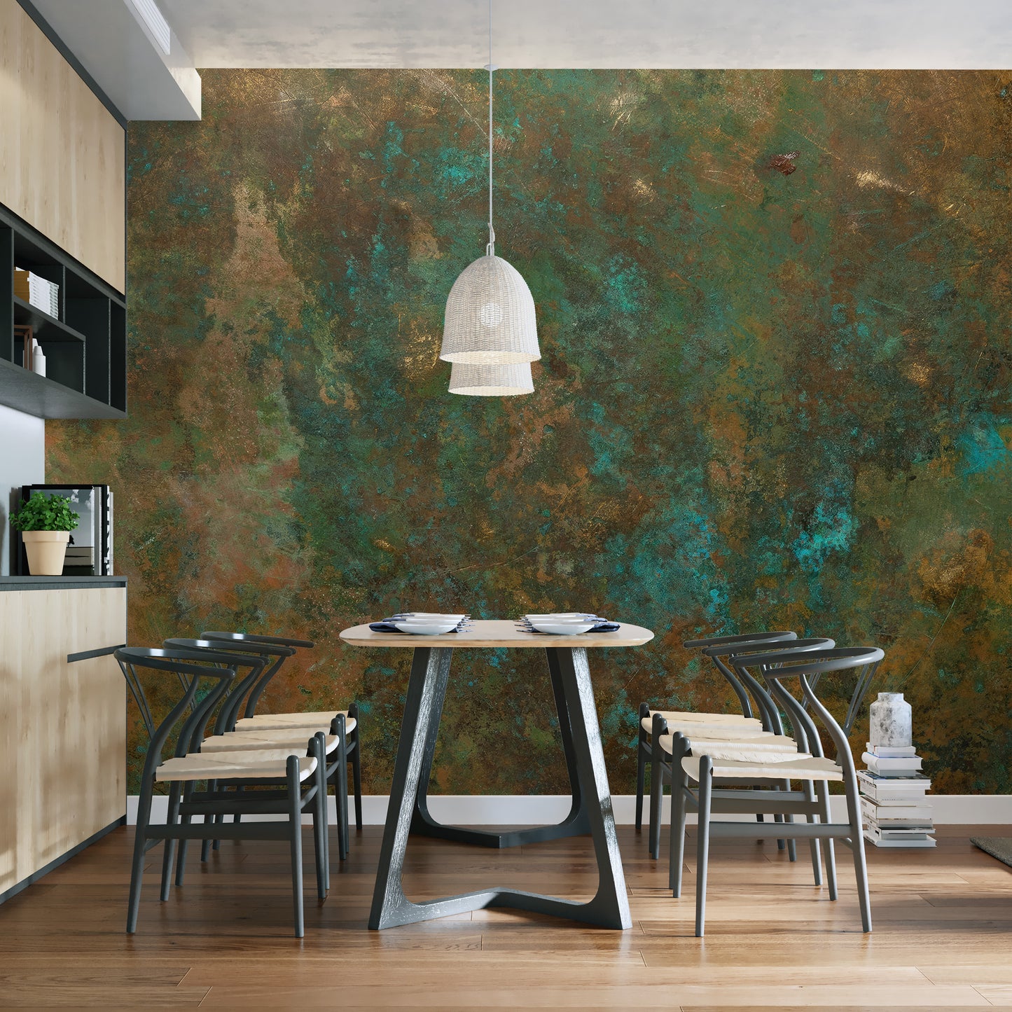 Self-adhesive green copper mural for vintage-inspired rooms