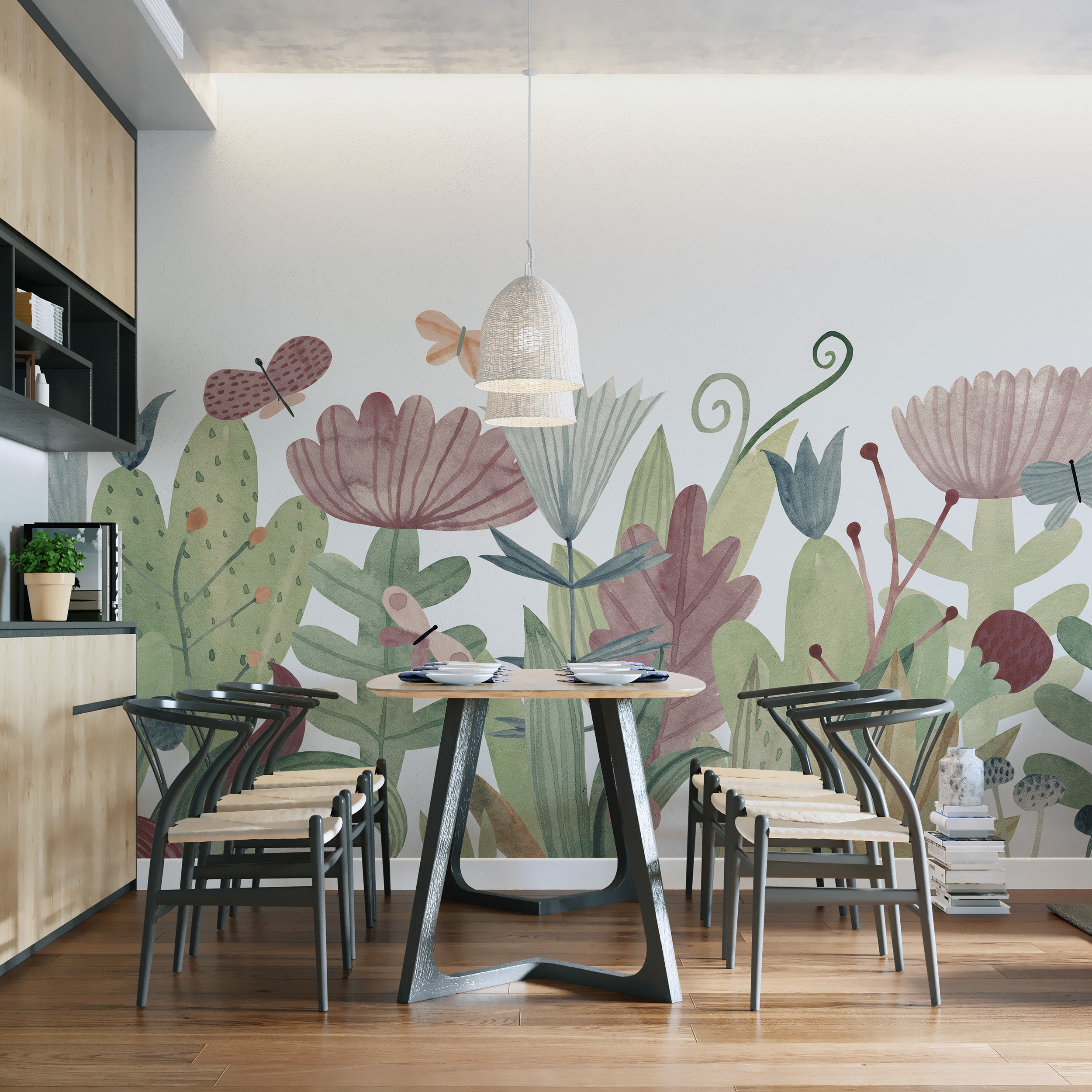 Butterfly garden peel-off mural for whimsical interiors