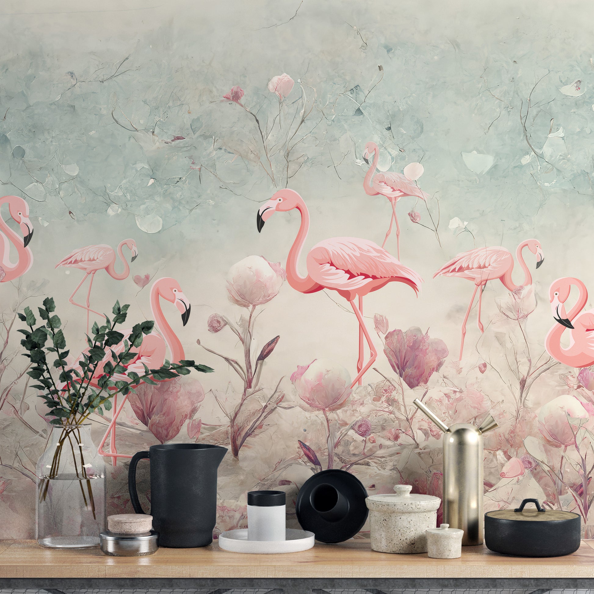 Flamingo fantasy wall mural for a unique and stylish touch