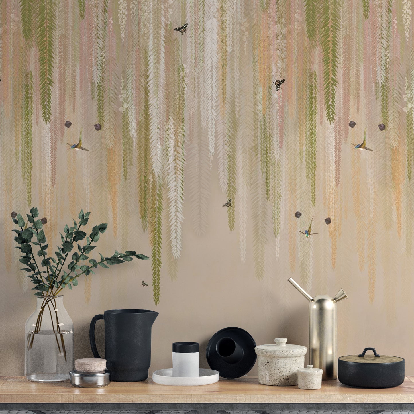 Nature-inspired green wisteria wallpaper mural for your walls