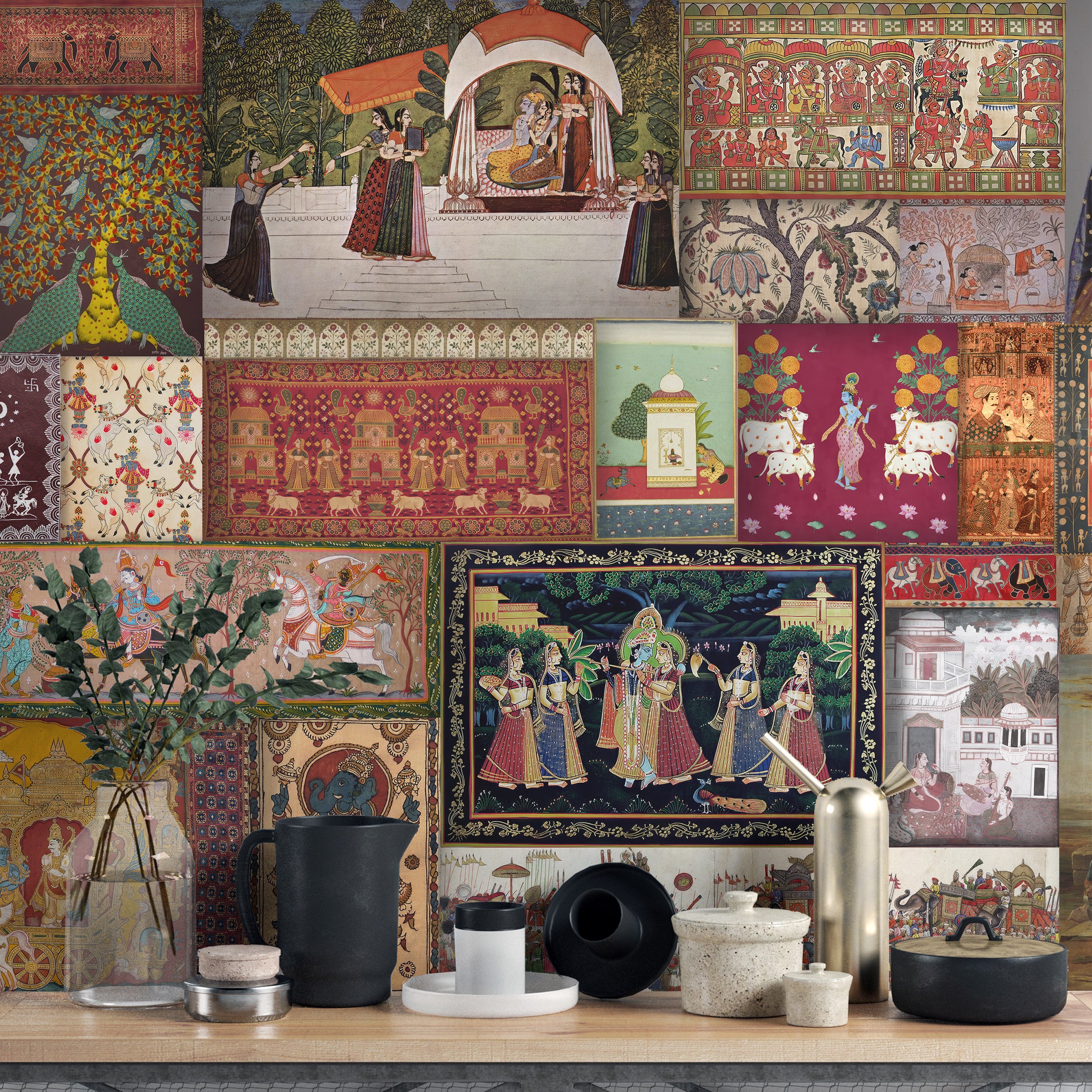 Removable traditional Indian mural wallpaper for interiors