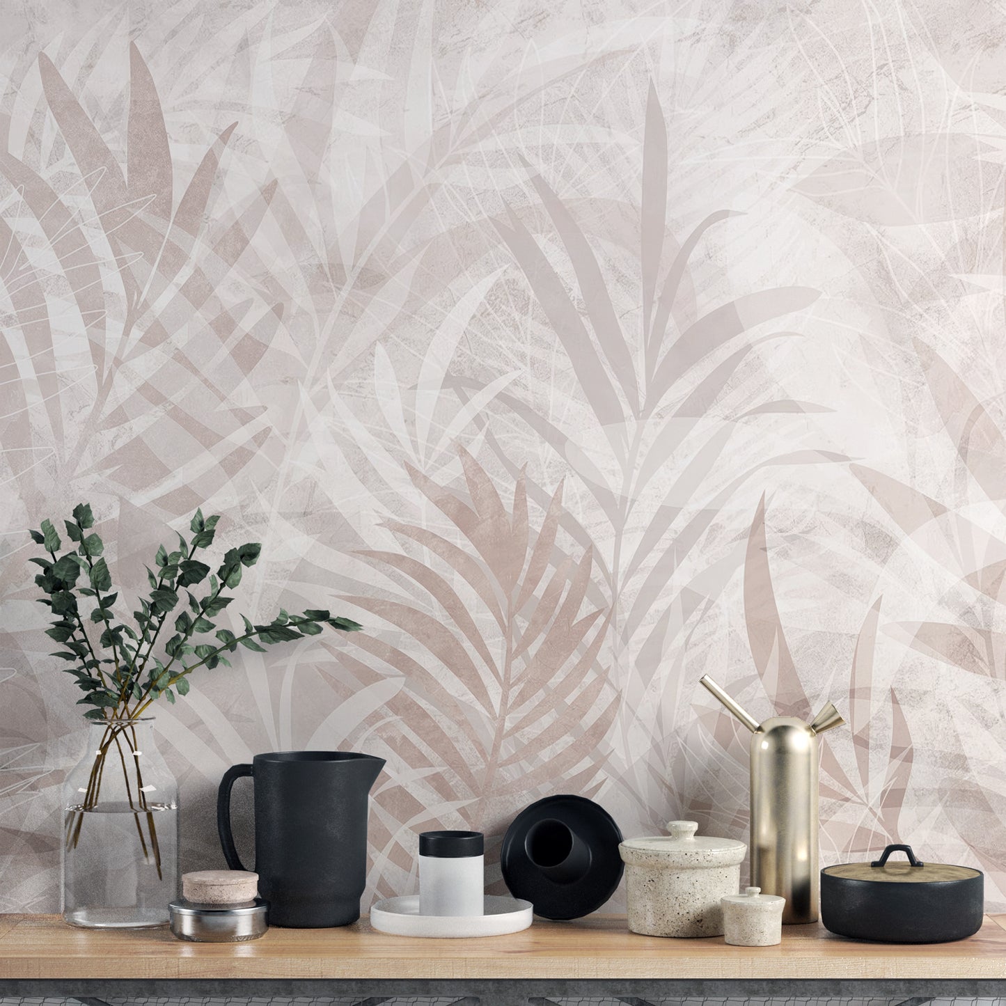 Peel and stick natural tones leaf wallpaper for walls