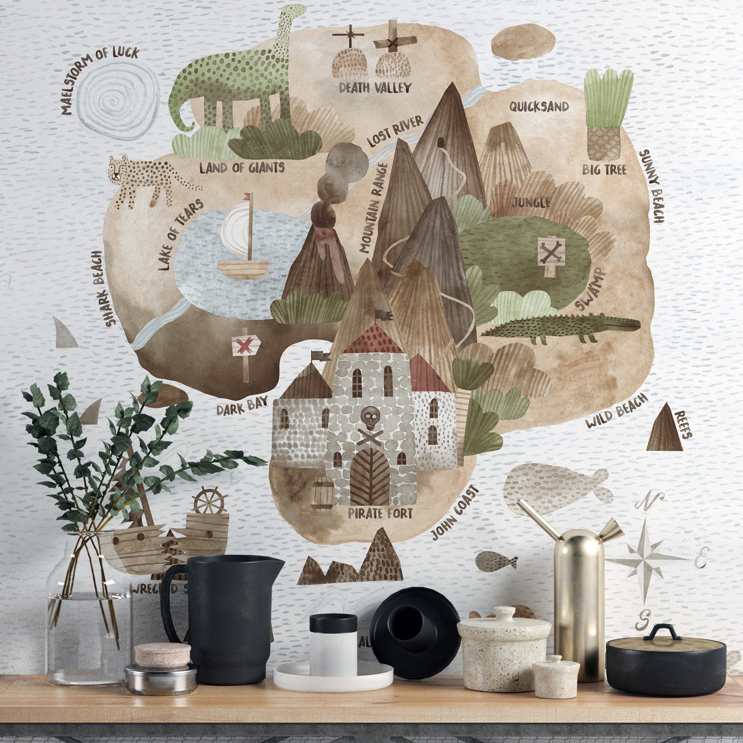 Removable Skull Island mural wallpaper for playful rooms