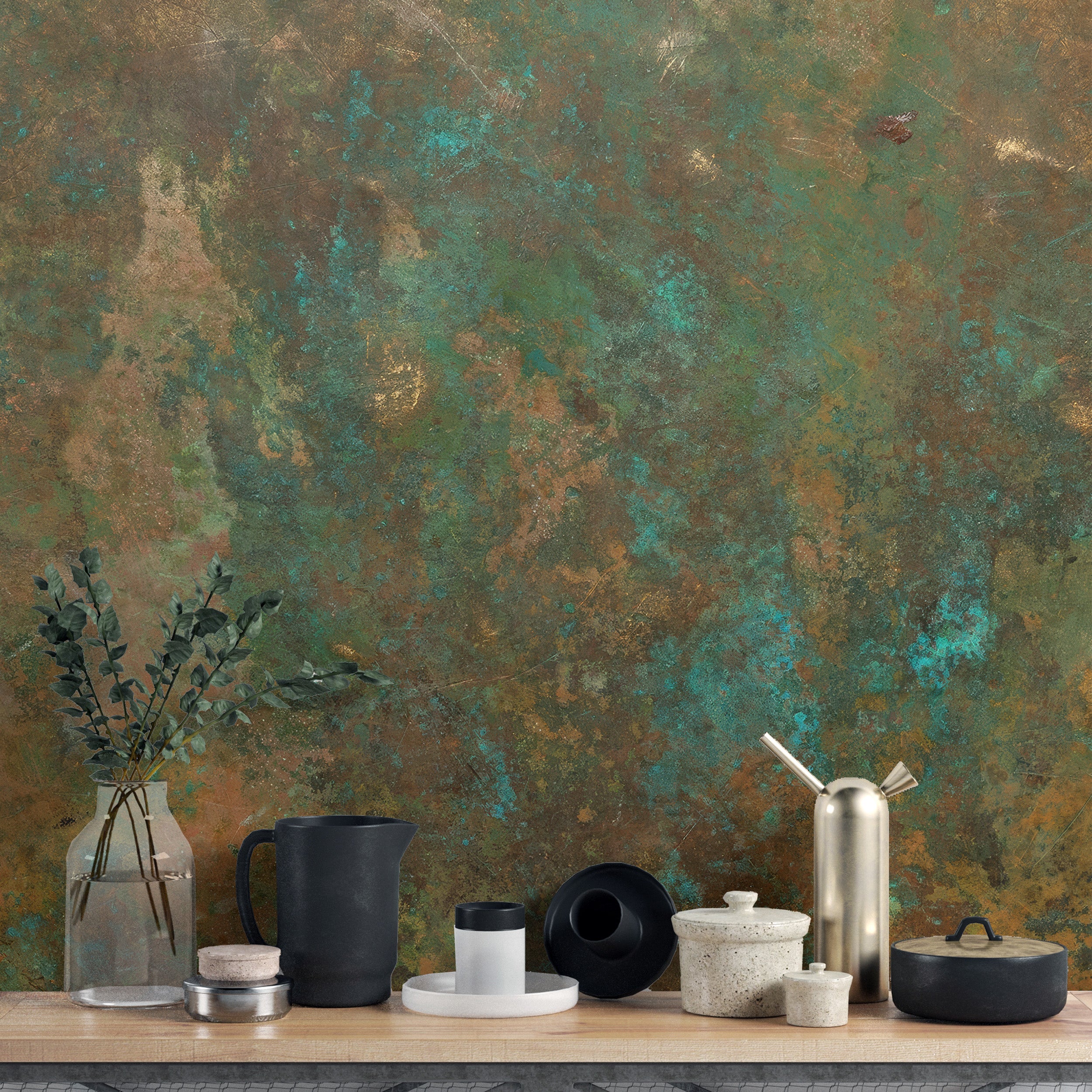 Removable rustic green copper wallpaper for walls