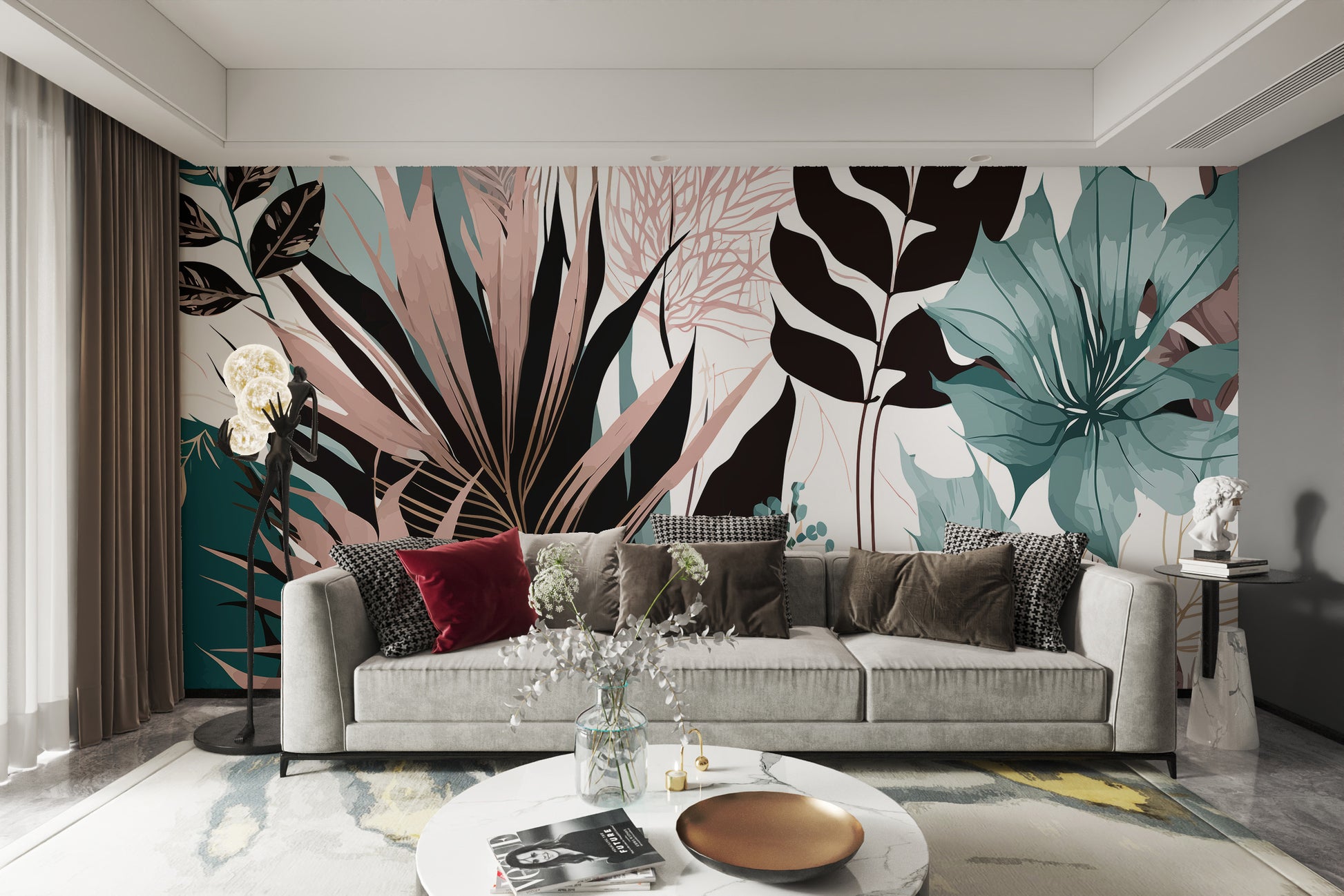 Tropical elegance wall mural with vibrant greenery and blooms