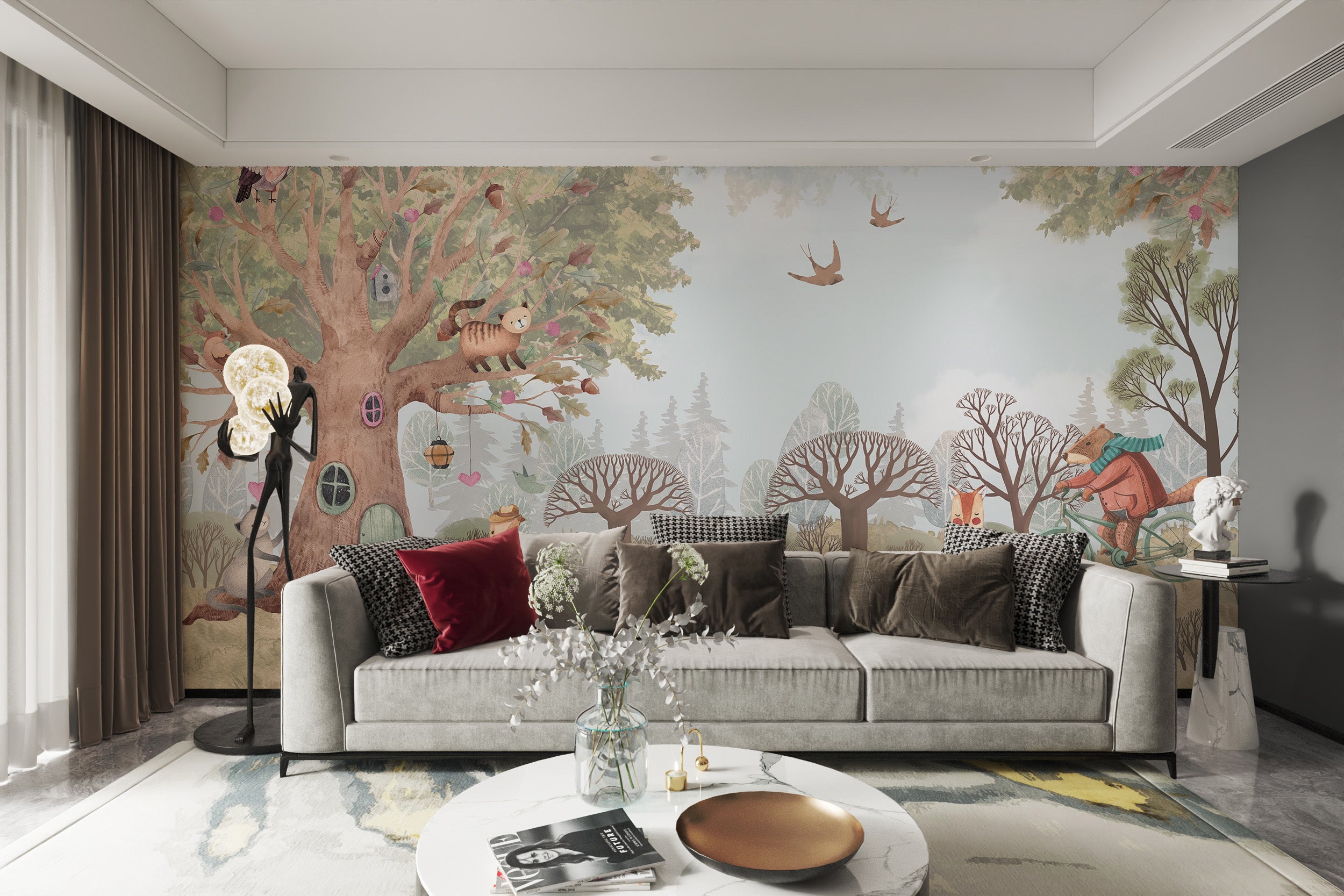 Whimsical storybook animals wallpaper mural for imaginative spaces