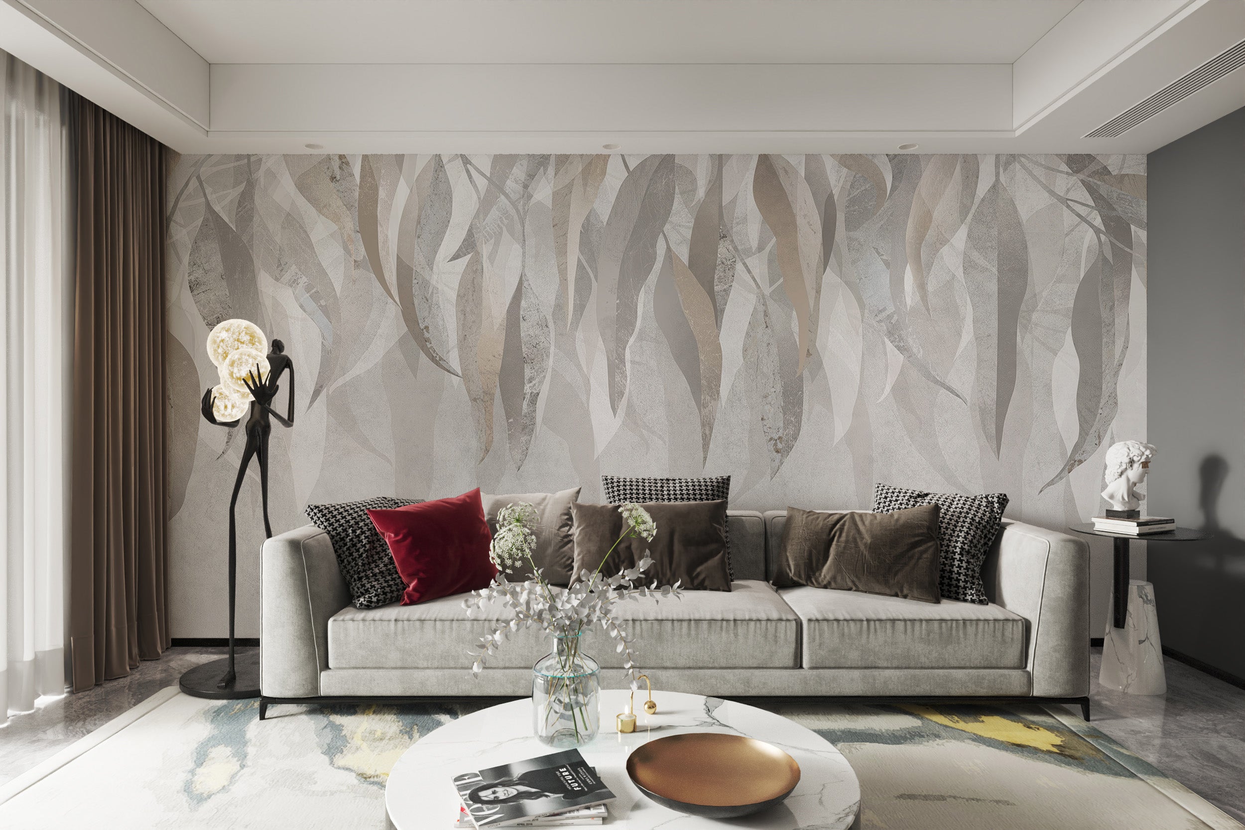 Decorative silver leaf wallpaper mural for luxurious walls