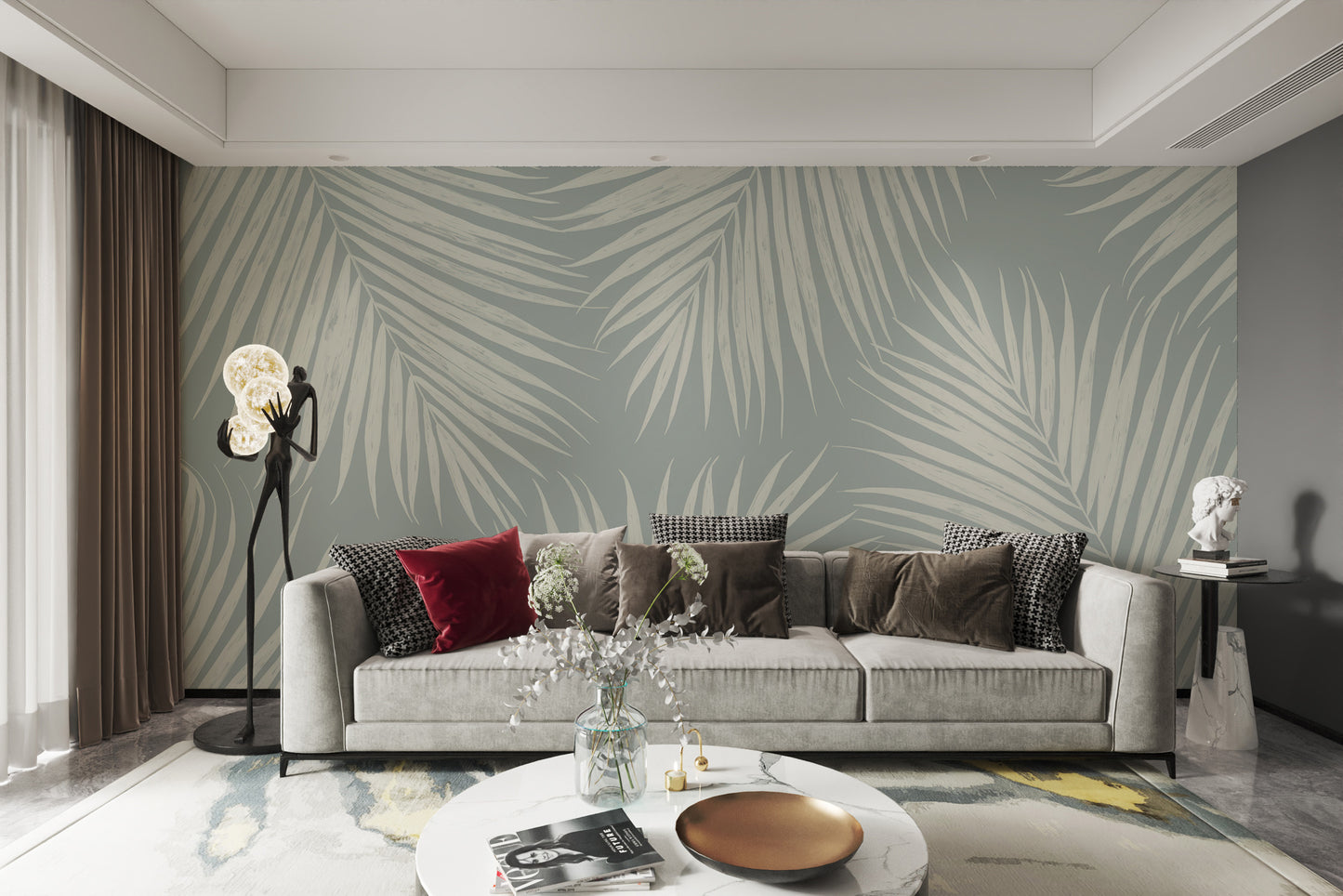 Palm leaf peel-off wallpaper for tropical interiors