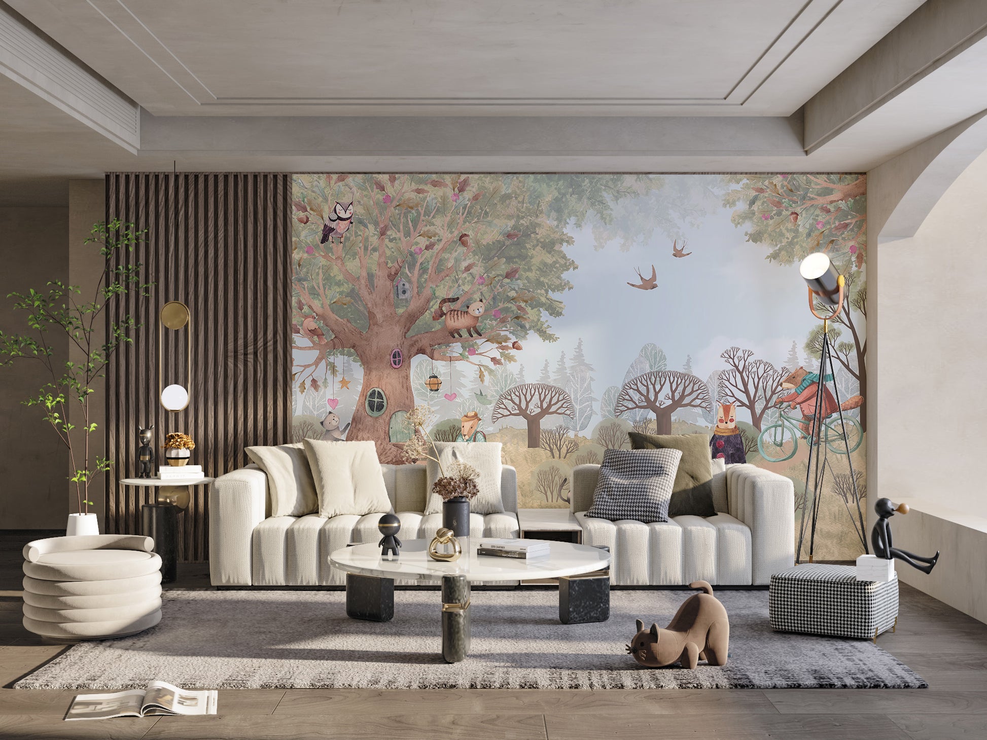 Kids' room mural featuring adorable storybook animals