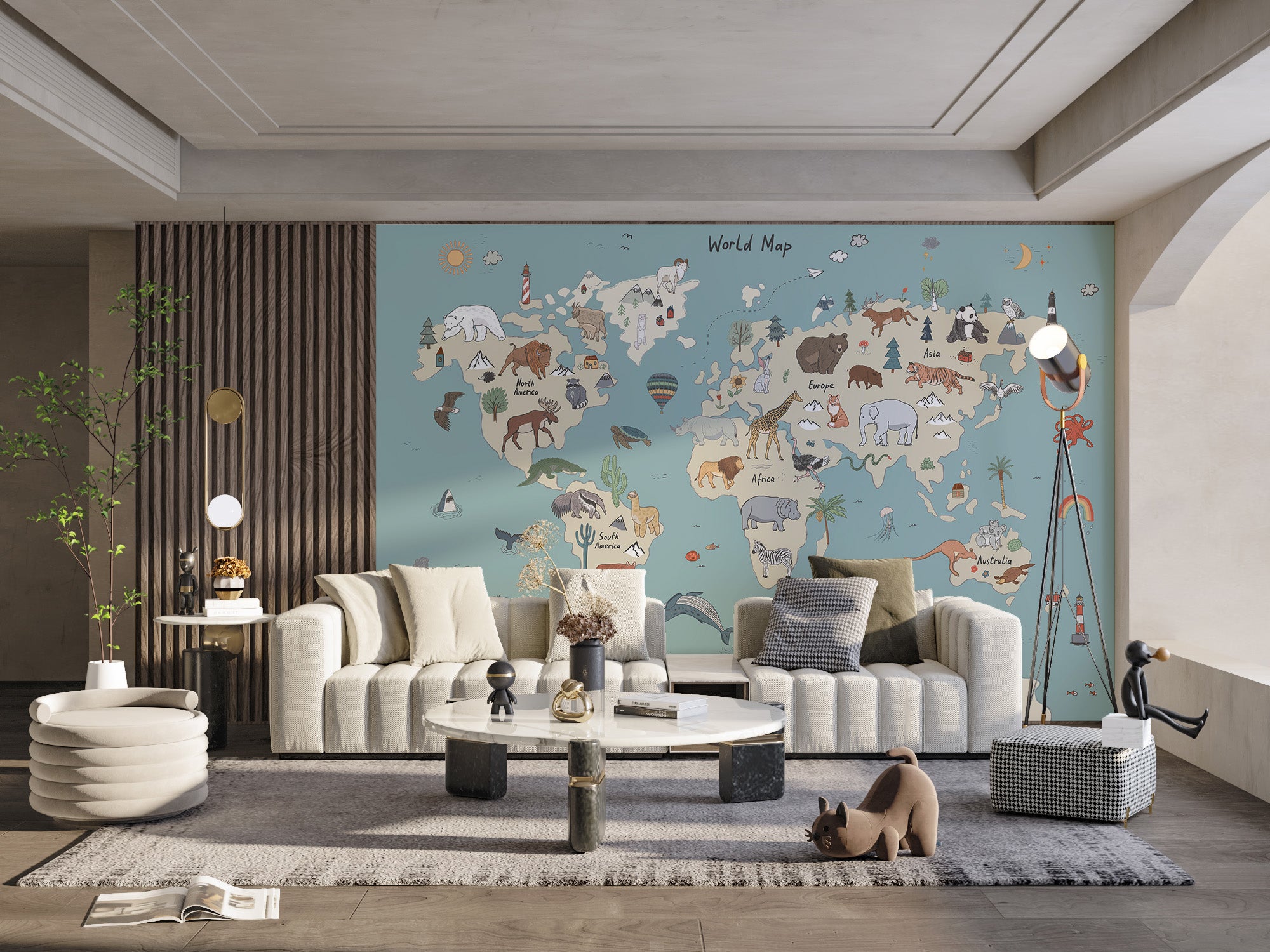 Majestic global wildlife mural for nature-filled home design