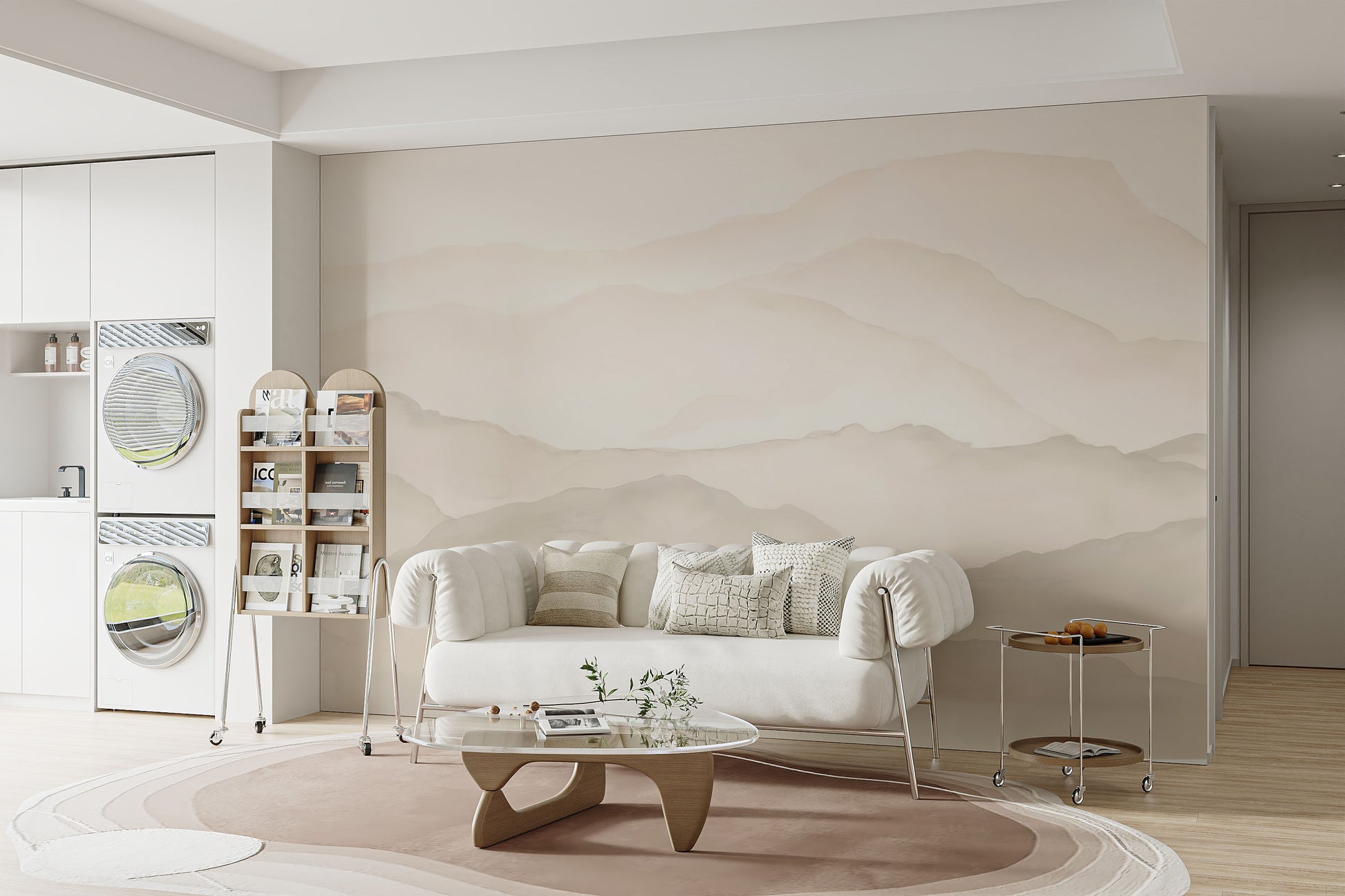 Mountain-inspired mural with soft toned peaks for walls