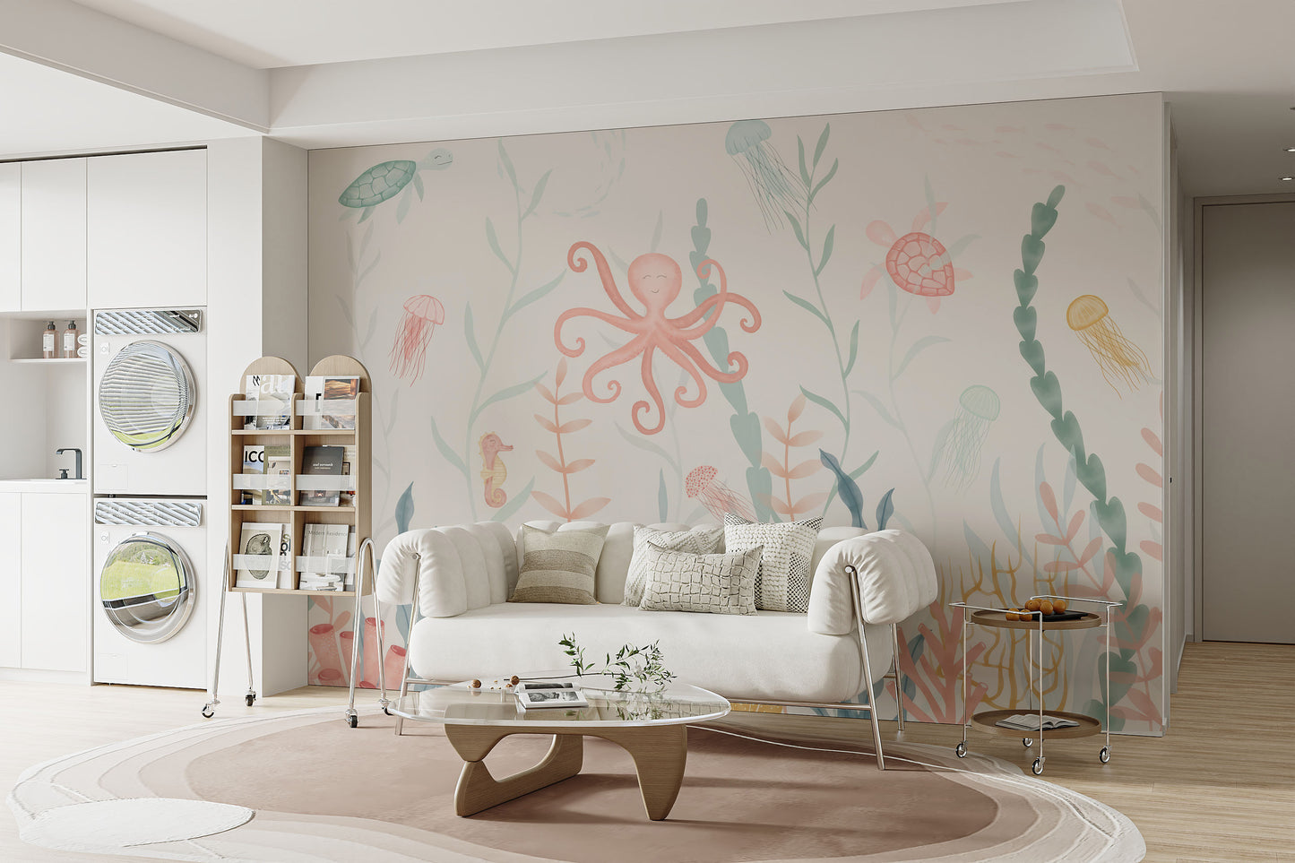 Whimsical marine life peel-off wallpaper for nurseries