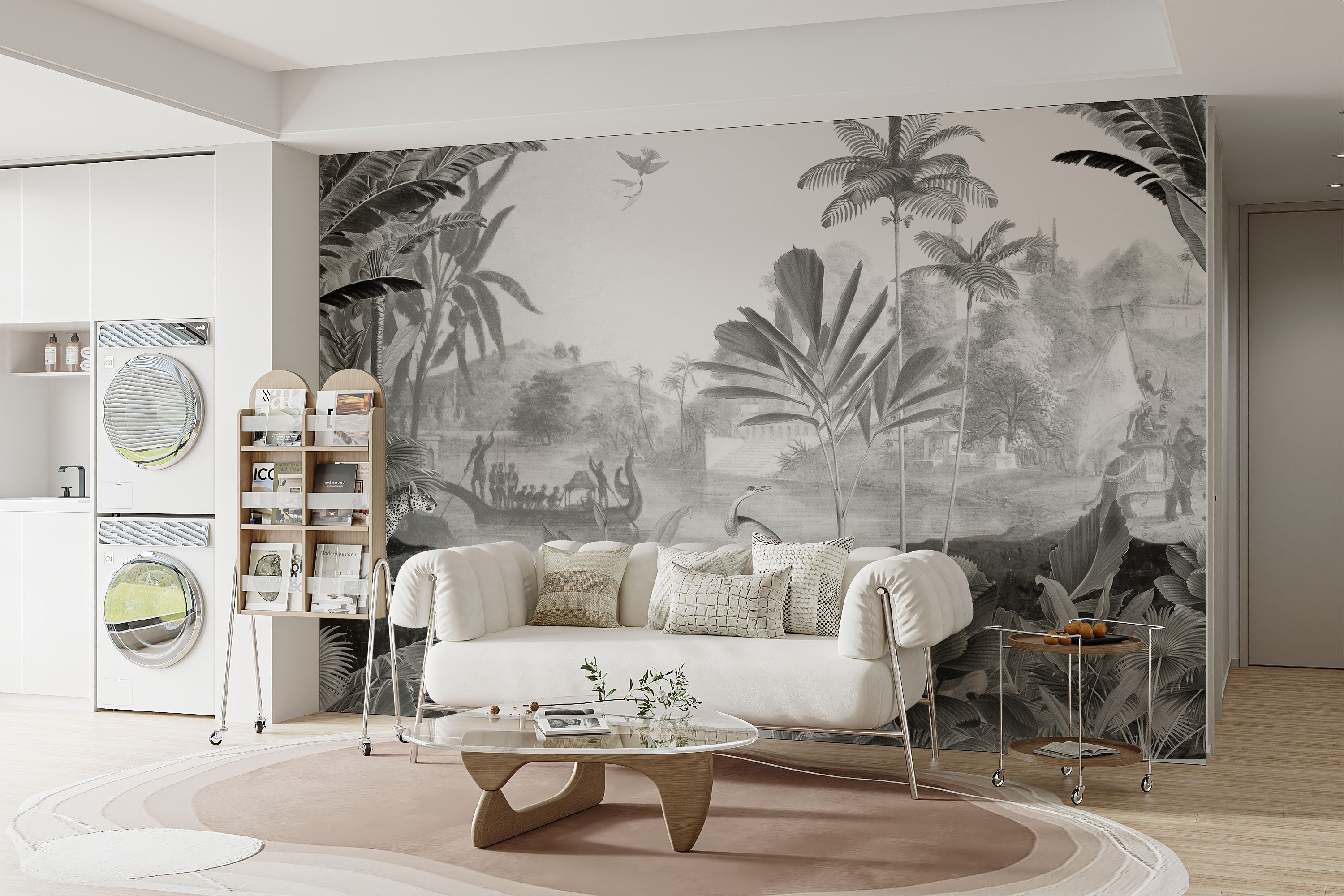 Artistic leopard mural showcasing serene landscapes.
