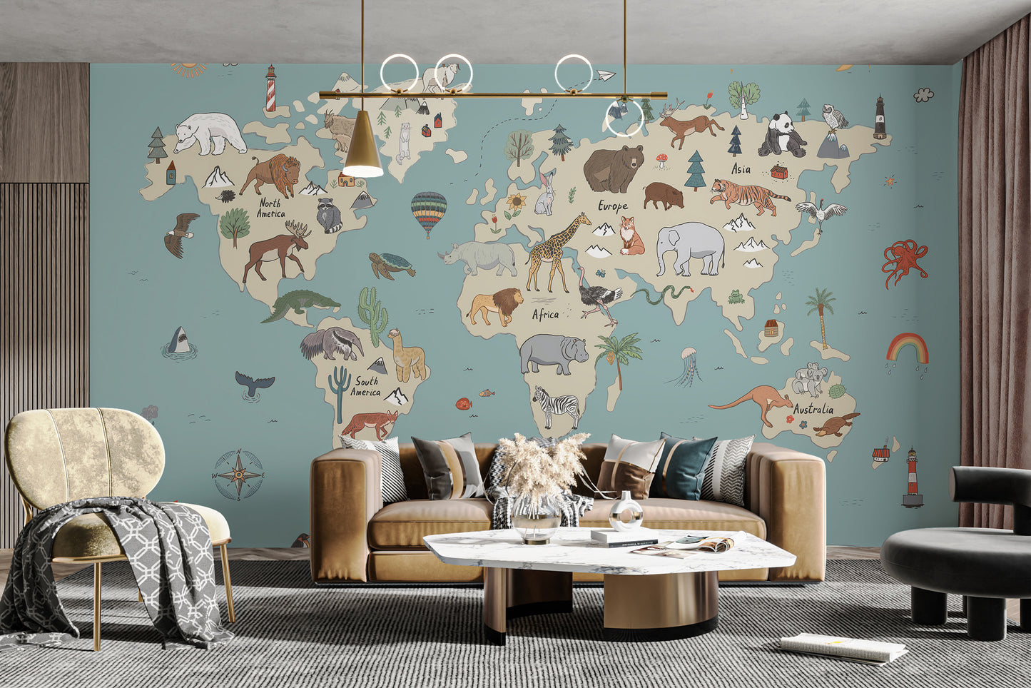 Global wildlife wallpaper mural for a diverse, natural look