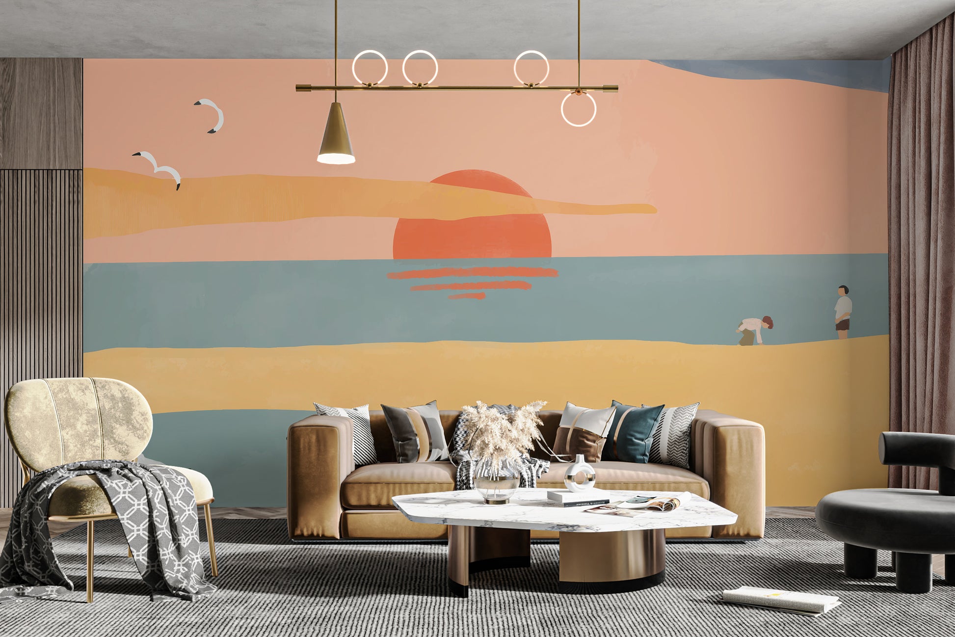 Nature-inspired sunset beach mural wallpaper for walls