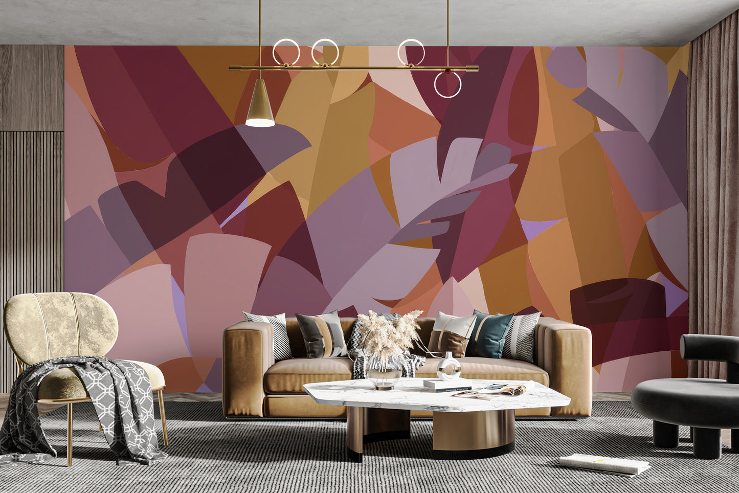 Abstract mural wallpaper with colorful leaf patterns