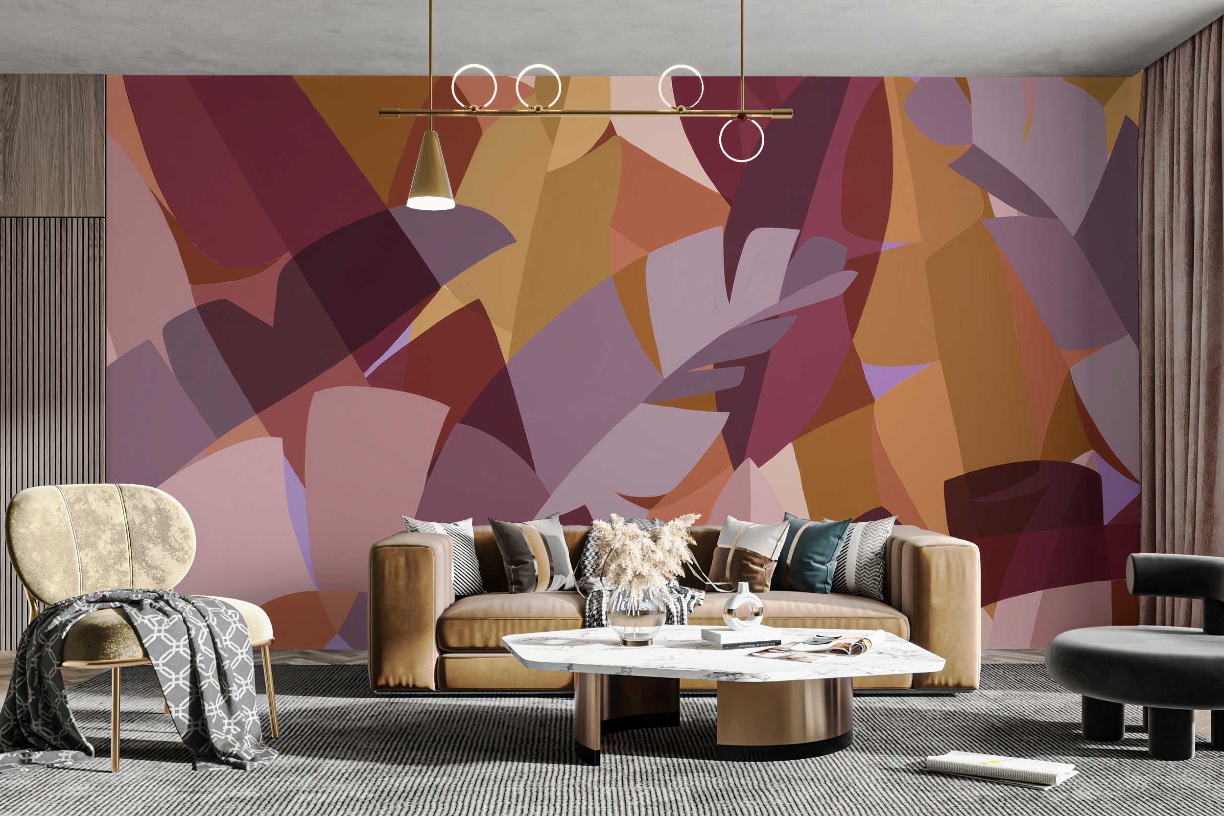 Abstract mural wallpaper with colorful leaf patterns