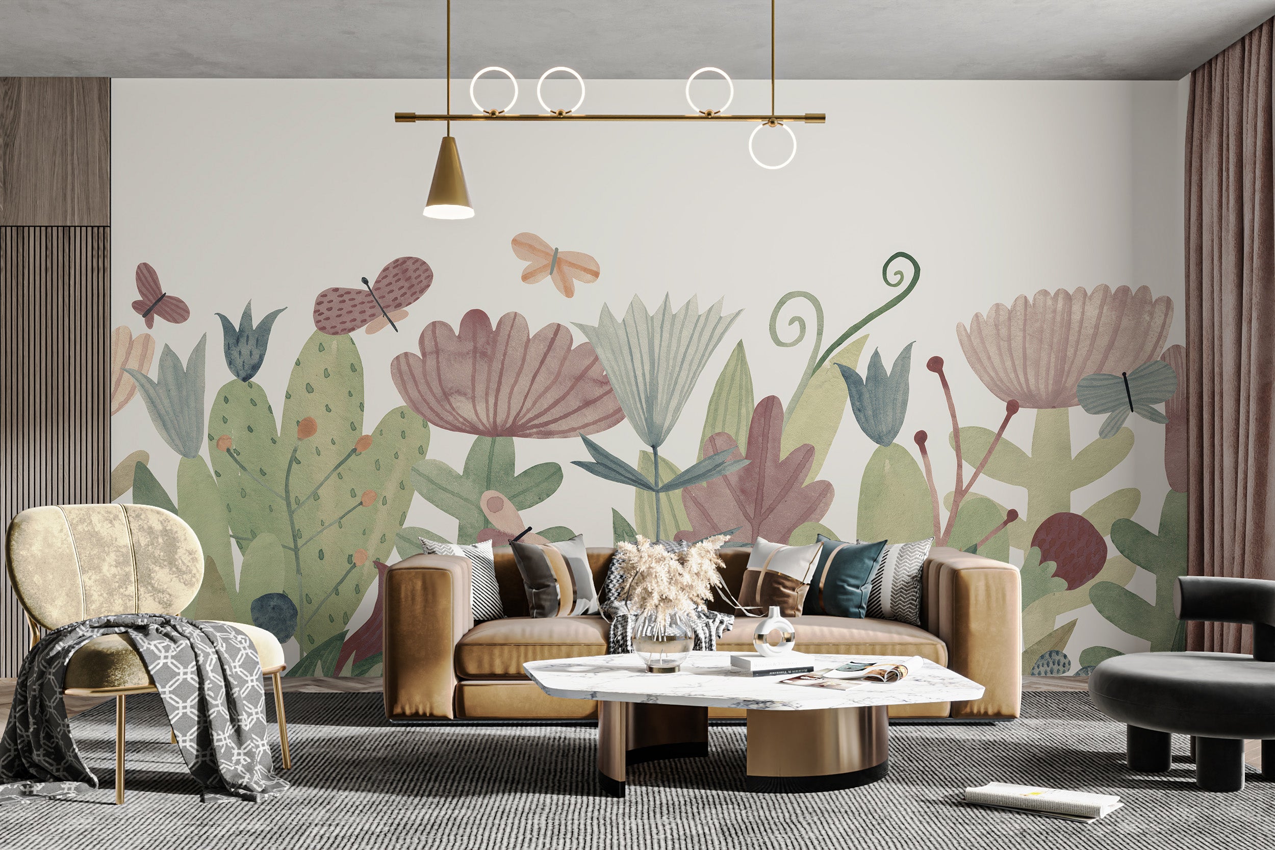 Removable butterfly garden wallpaper for stylish spaces