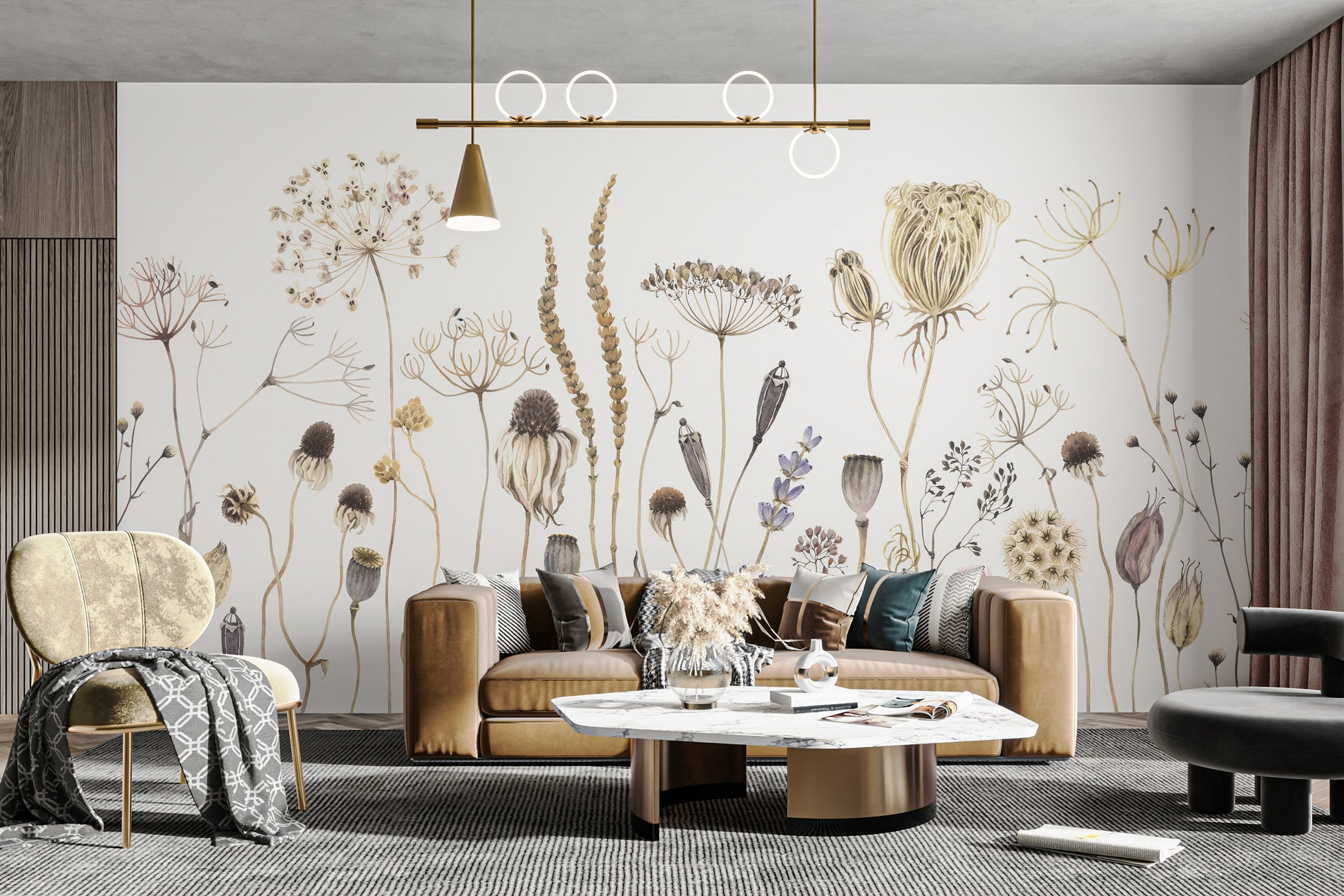 Self-adhesive floral whisper mural for modern interiors