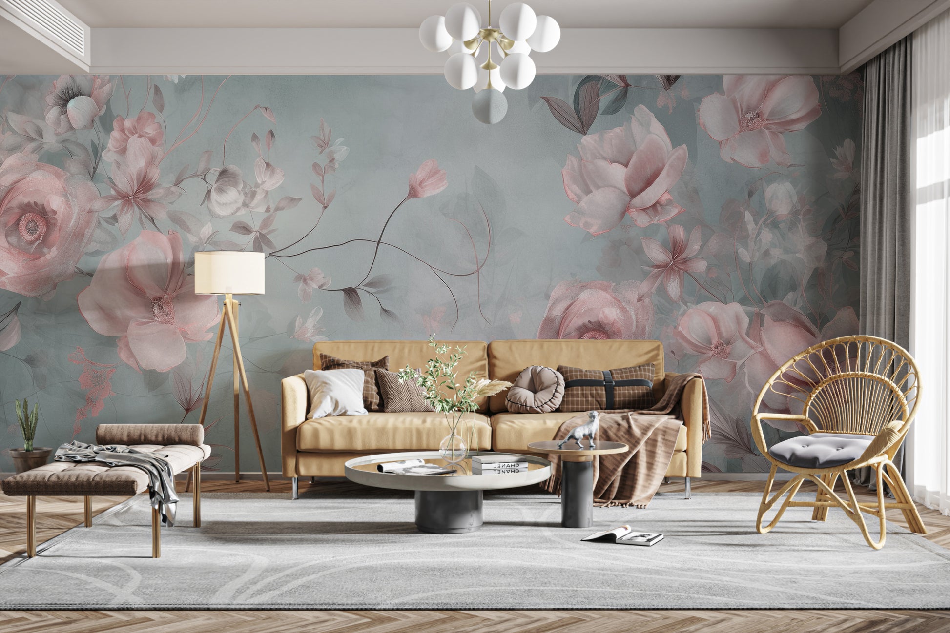 Elegant flora wallpaper featuring delicate botanical patterns