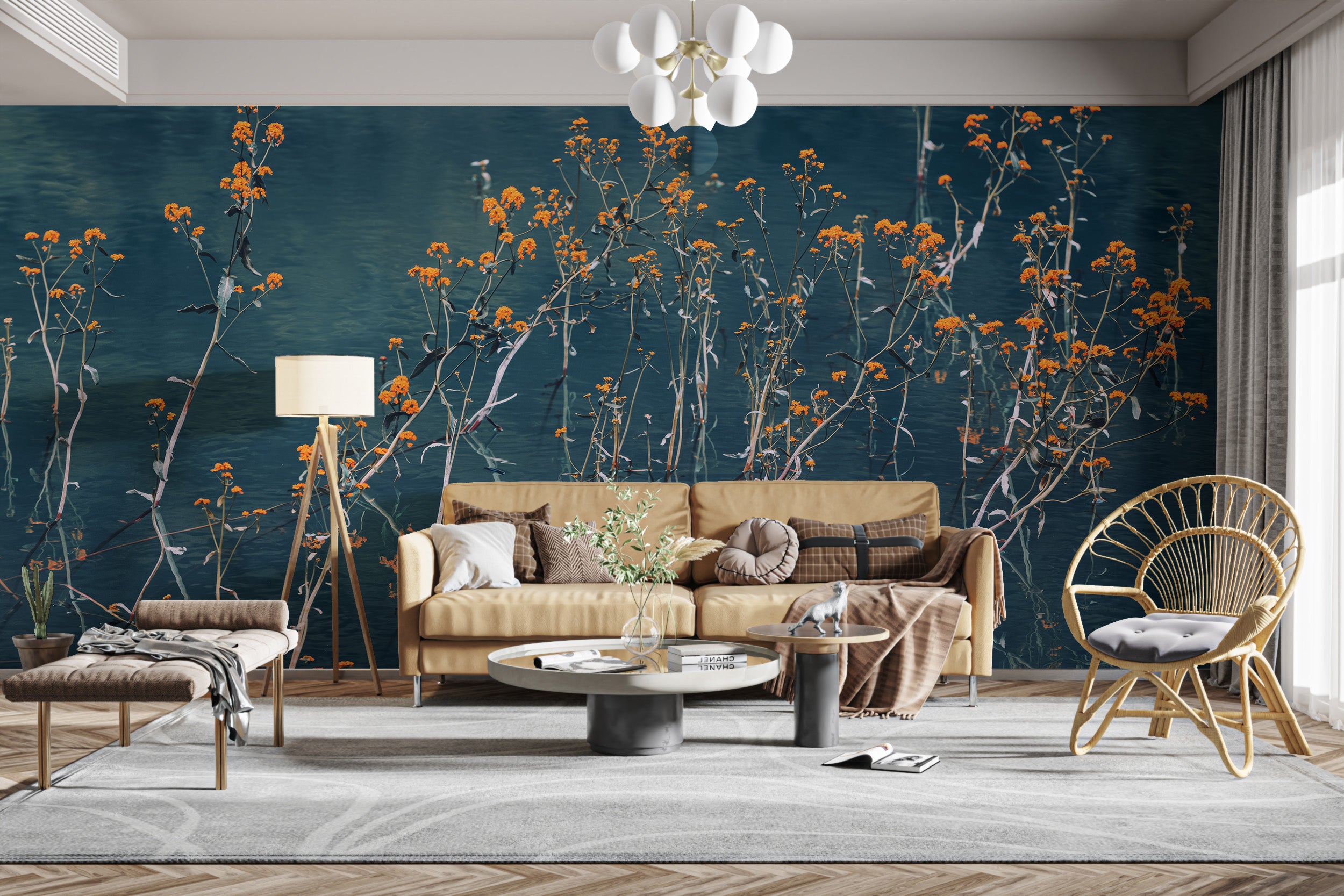 Serene autumn whispers mural for a warm, natural ambiance