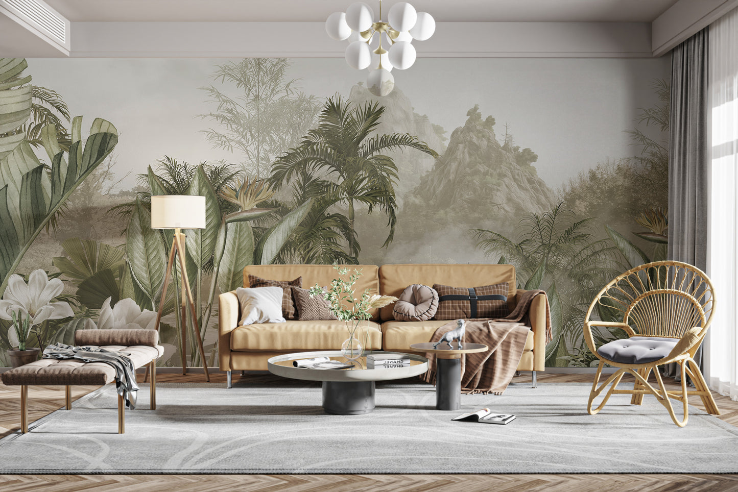 Removable exotic mountain mural wallpaper for interiors