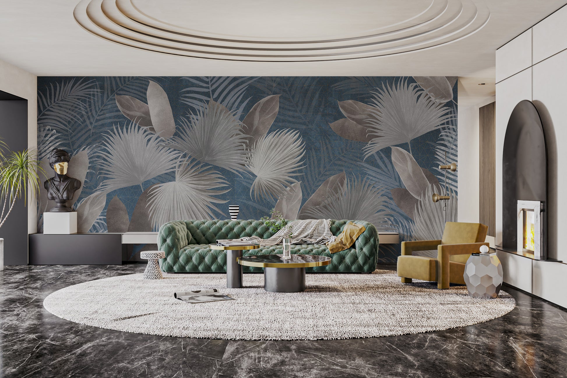 Elegant wallpaper mural featuring exotic lush leaves