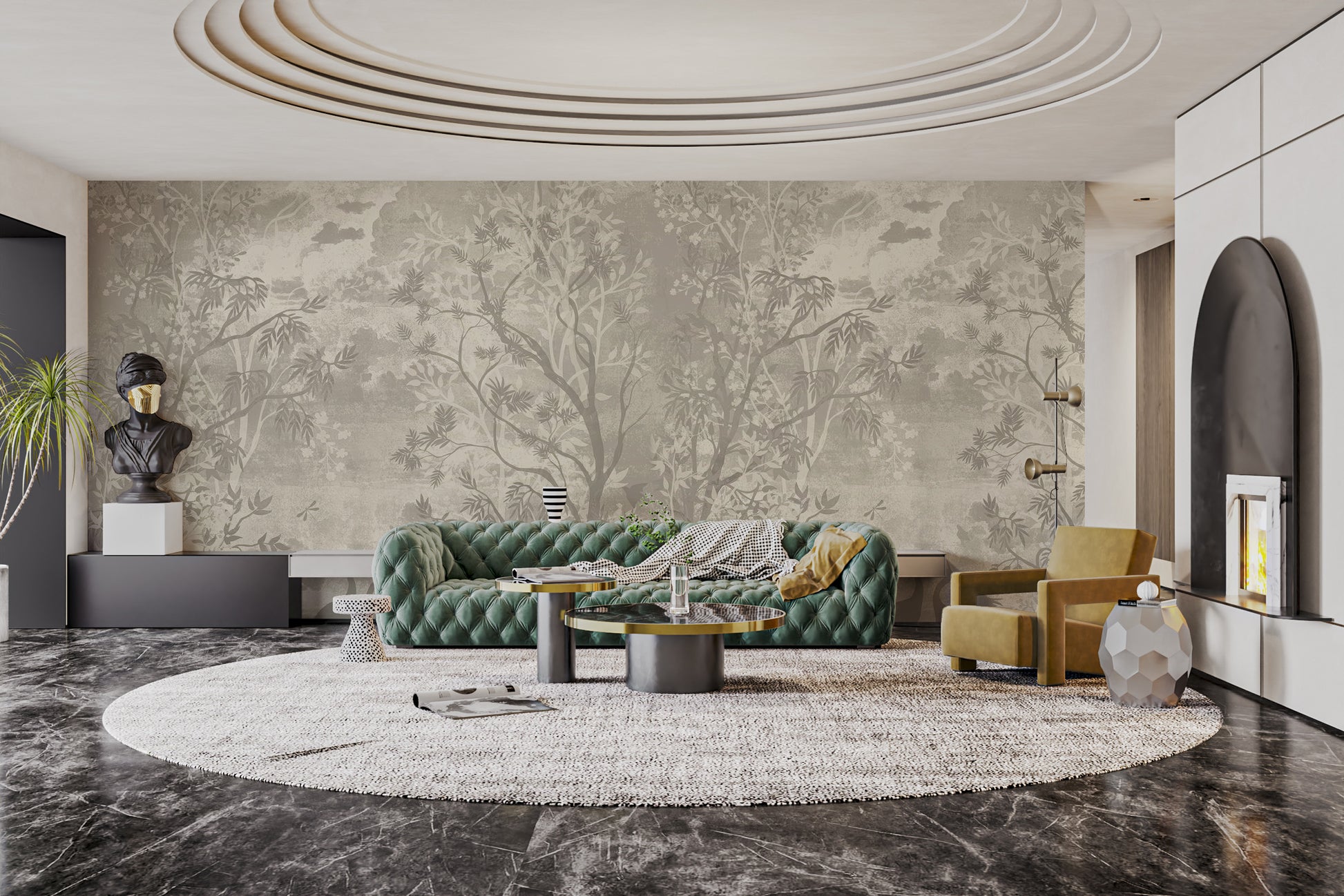 Gray jungle mural with a mystical design for peaceful interiors