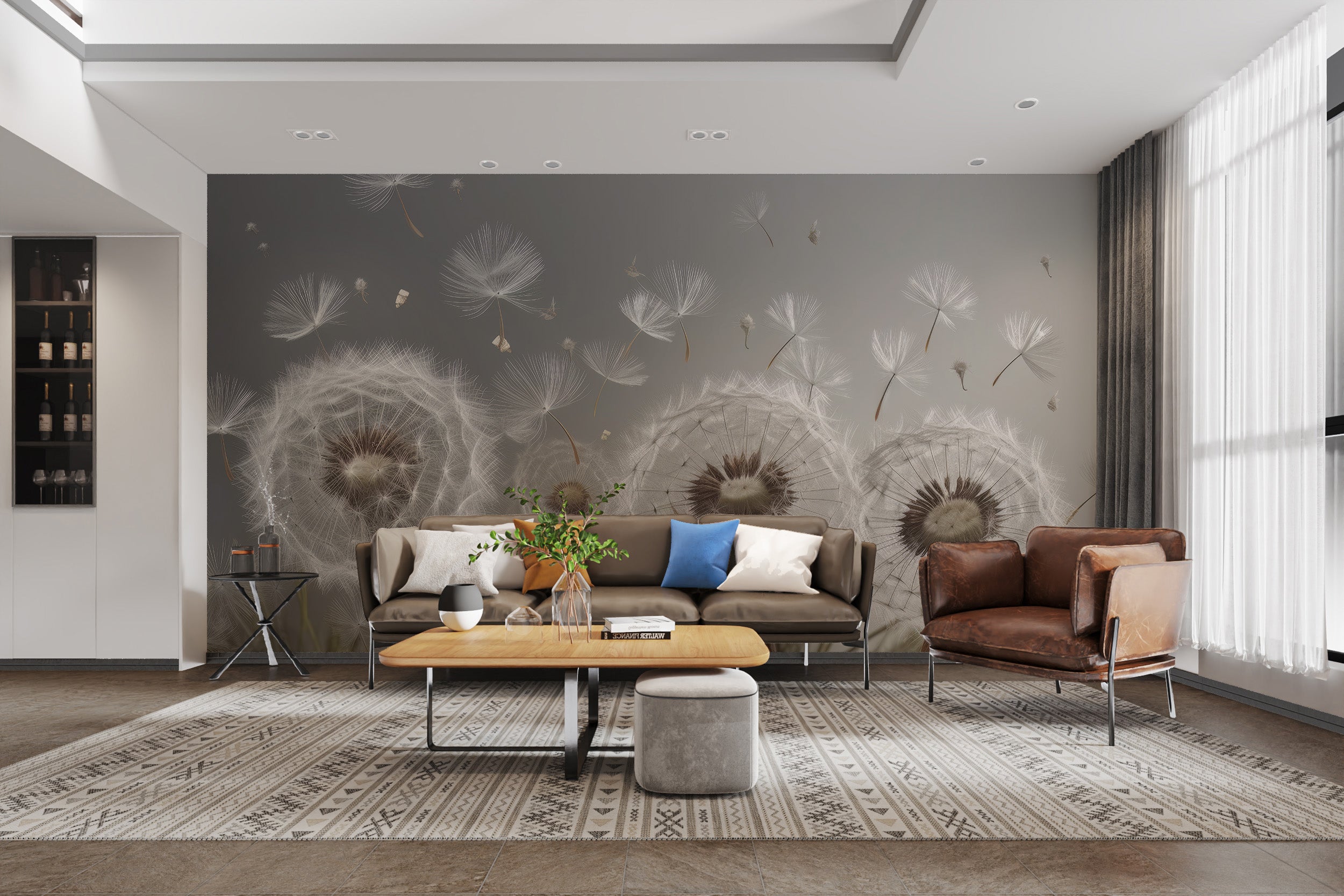 Floating seeds wall mural for a calm and peaceful ambiance