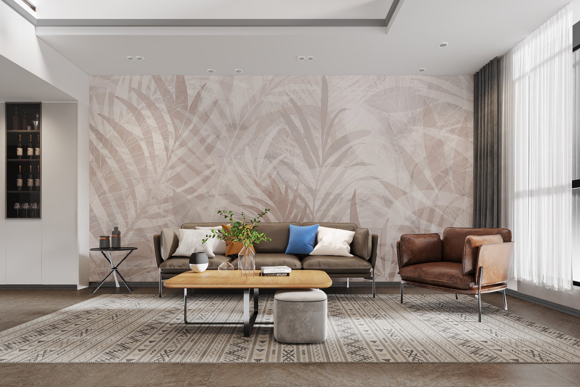 Natural tones leaf adhesive wallpaper for tranquil spaces