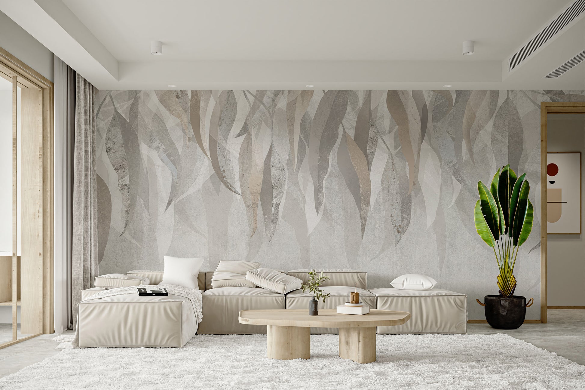 Elegant silver leaf mural for a sleek, contemporary space