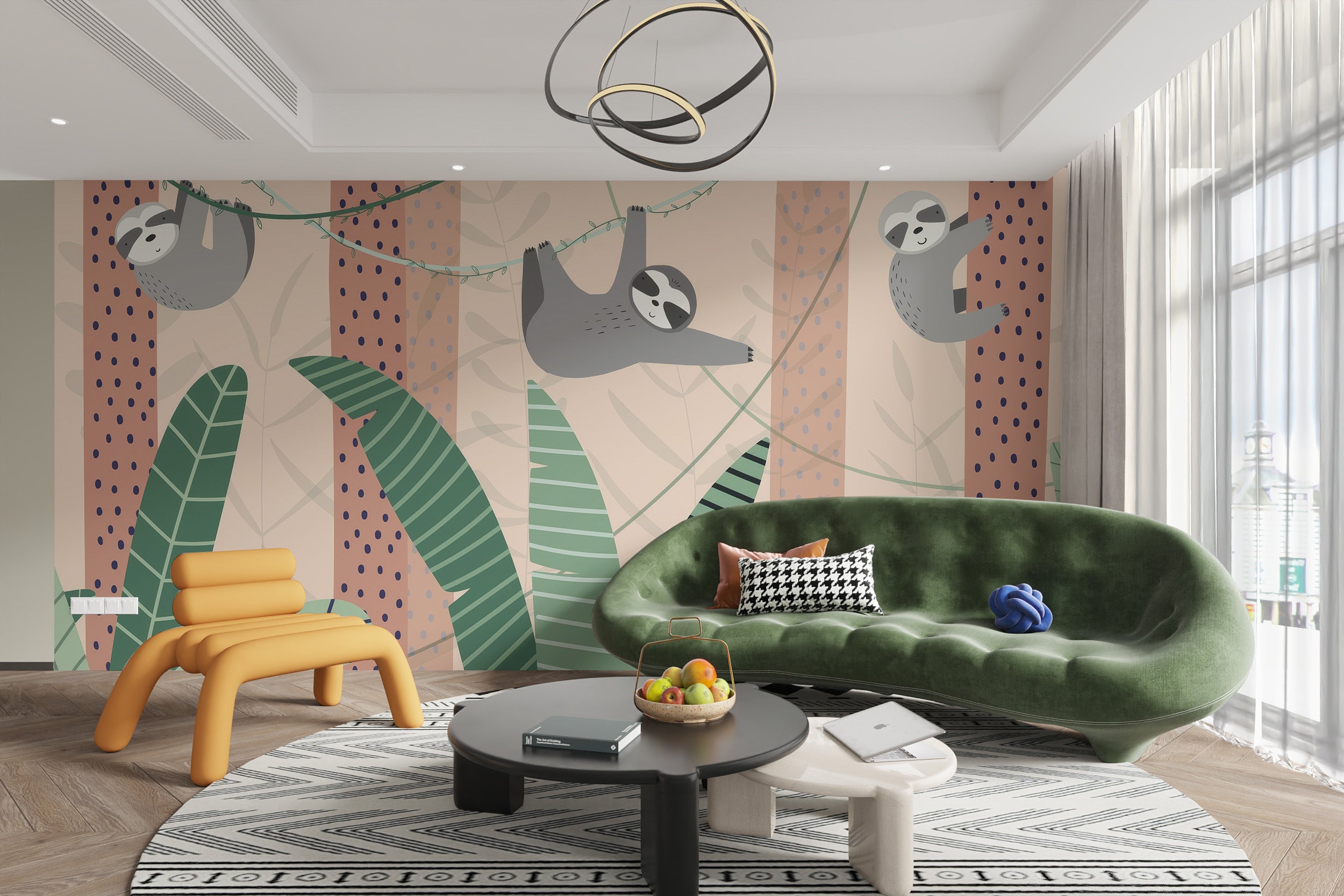 Lazy sloths wall mural for charming and fun room decoration