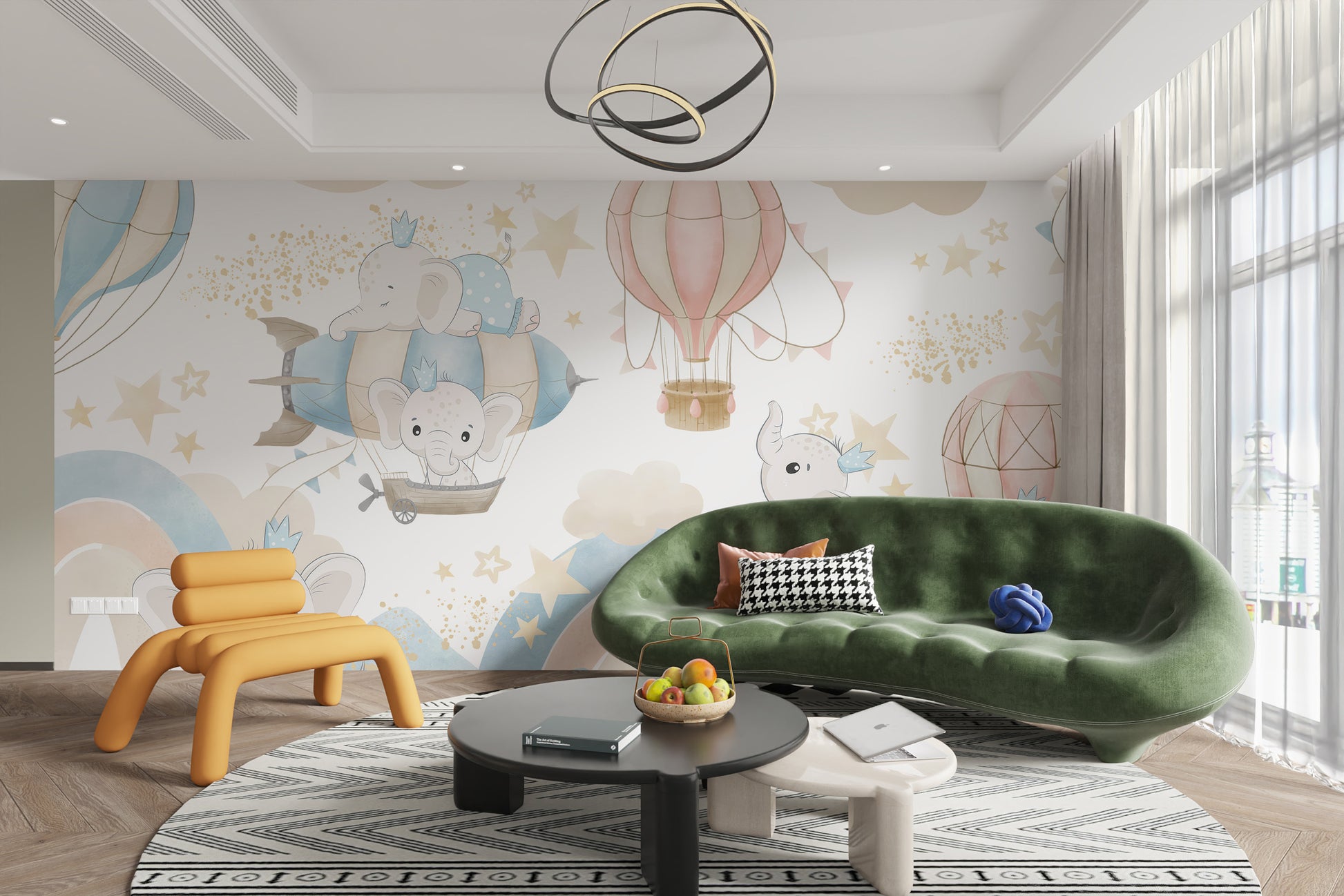 Playful baby elephants mural for joyful and fun decor