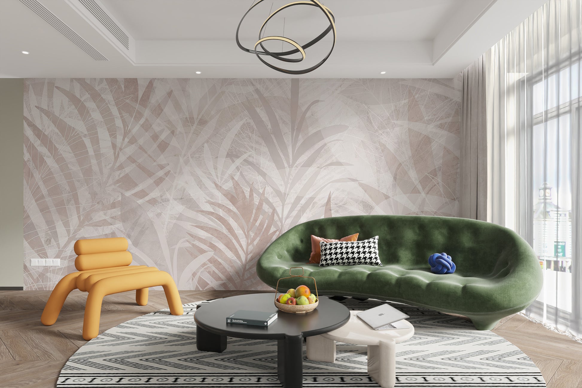 Elegant natural tones leaf wallpaper for modern interiors