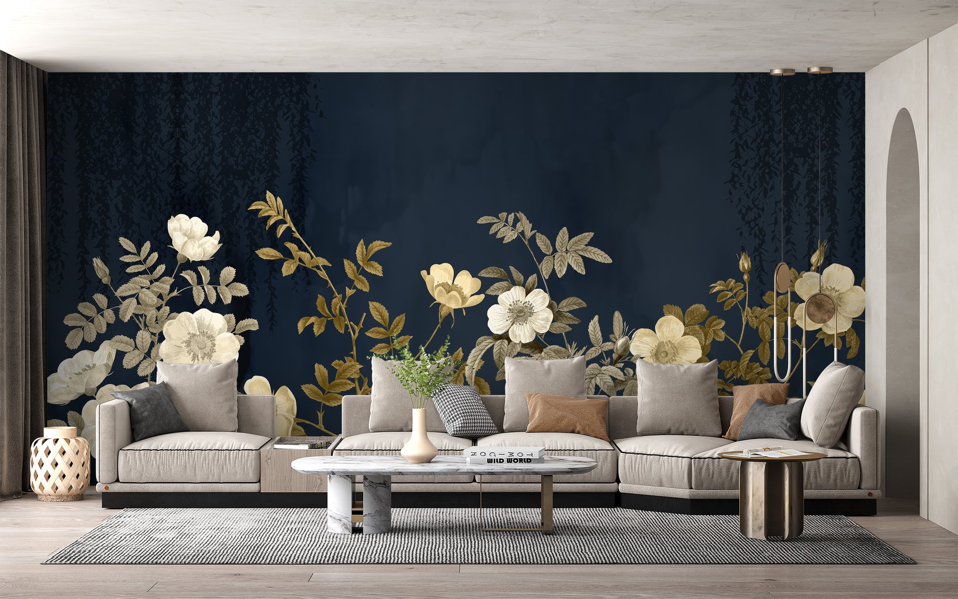 Golden blooms night mural for serene and stylish interiors