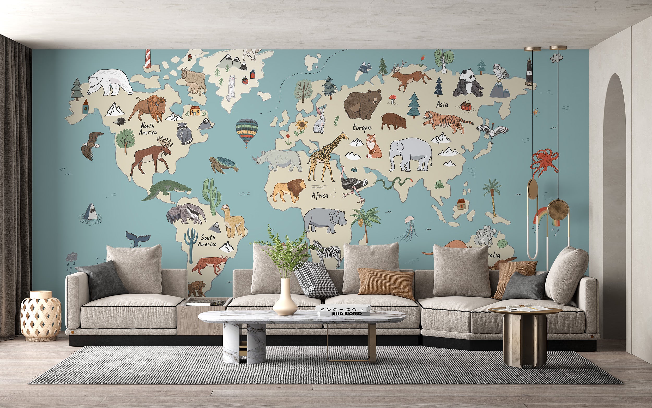 Exotic global wildlife mural for a unique and lively space