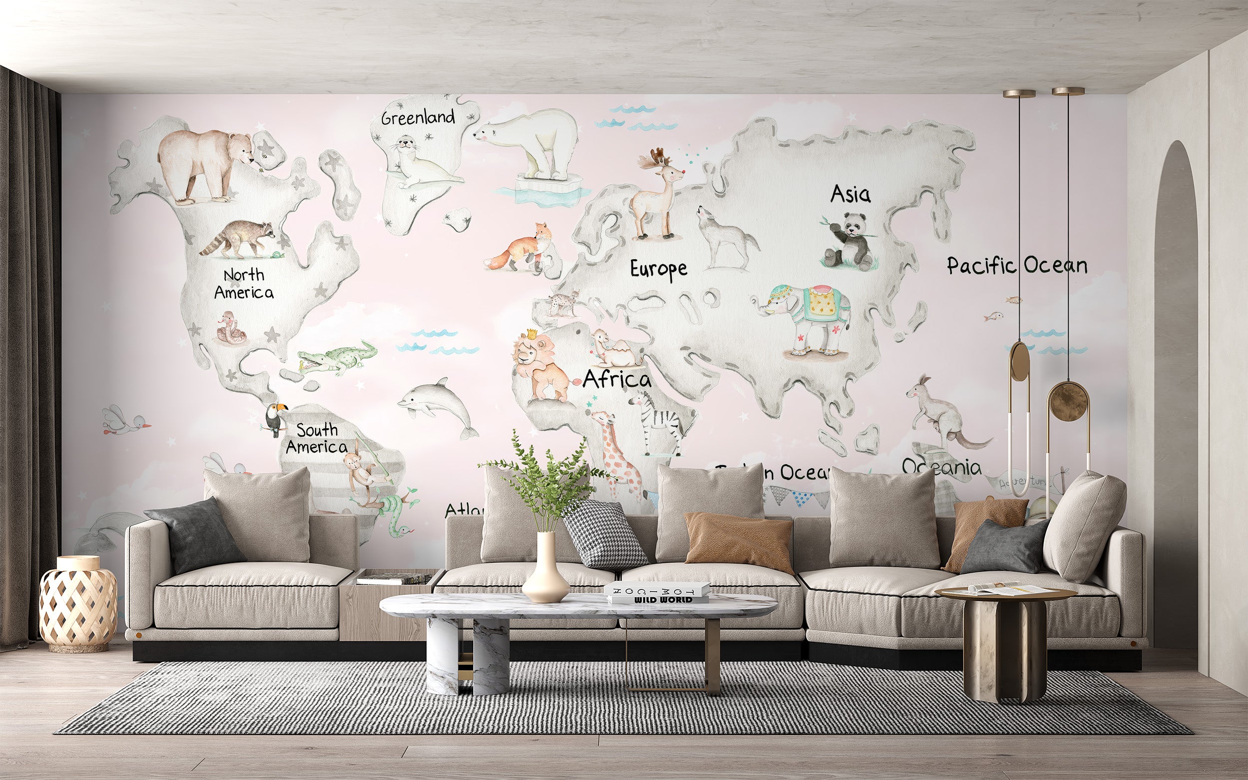 Peel and stick wildlife mural wallpaper for rooms