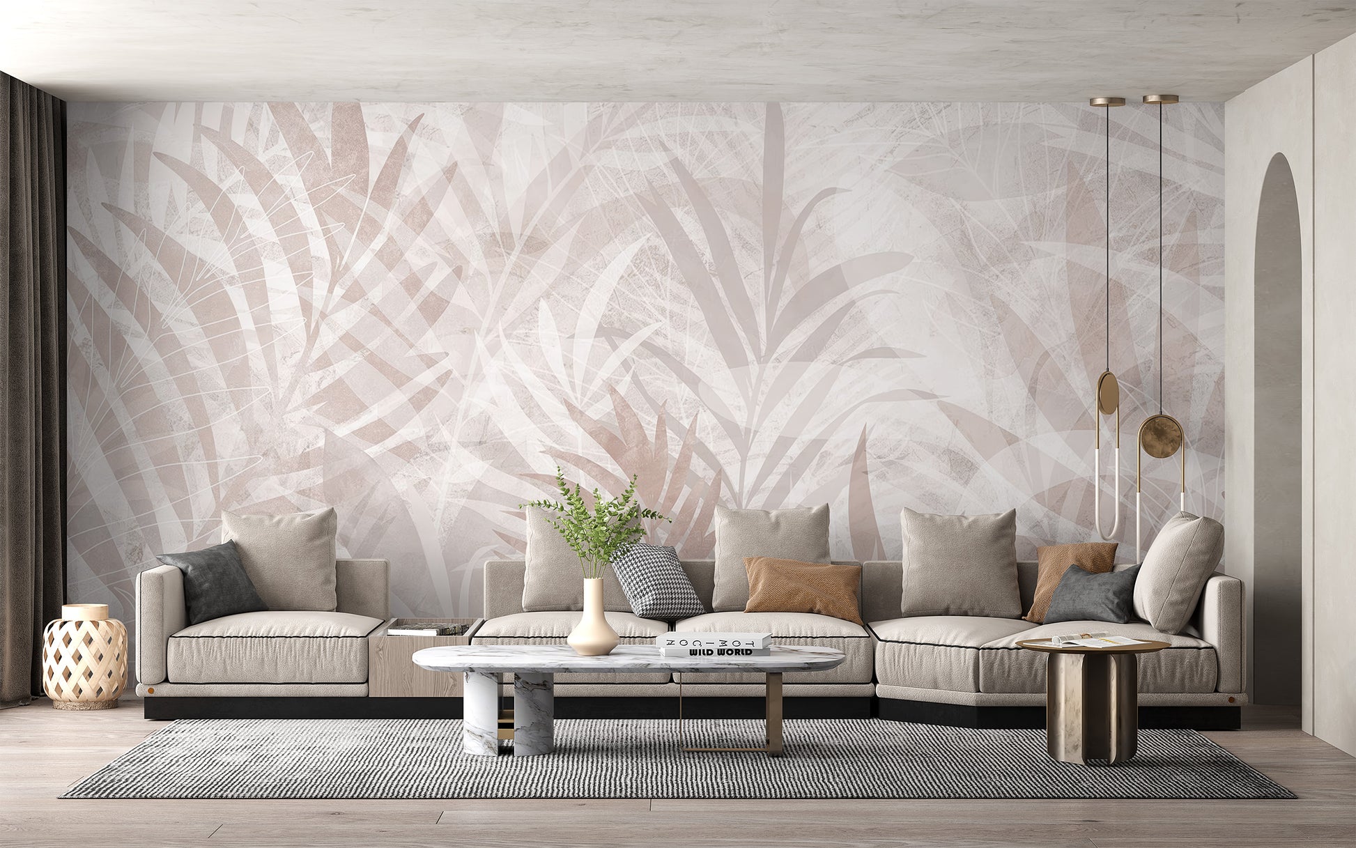 Natural tones leaf wall mural for calming interiors