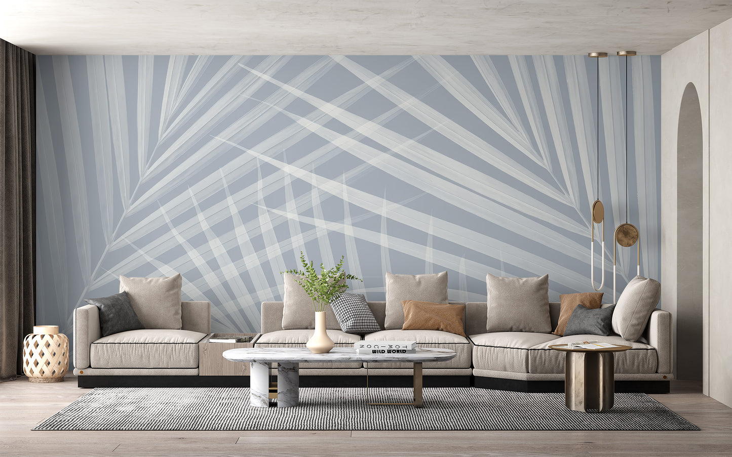 Tropical paradise peel-off mural with light blue tones